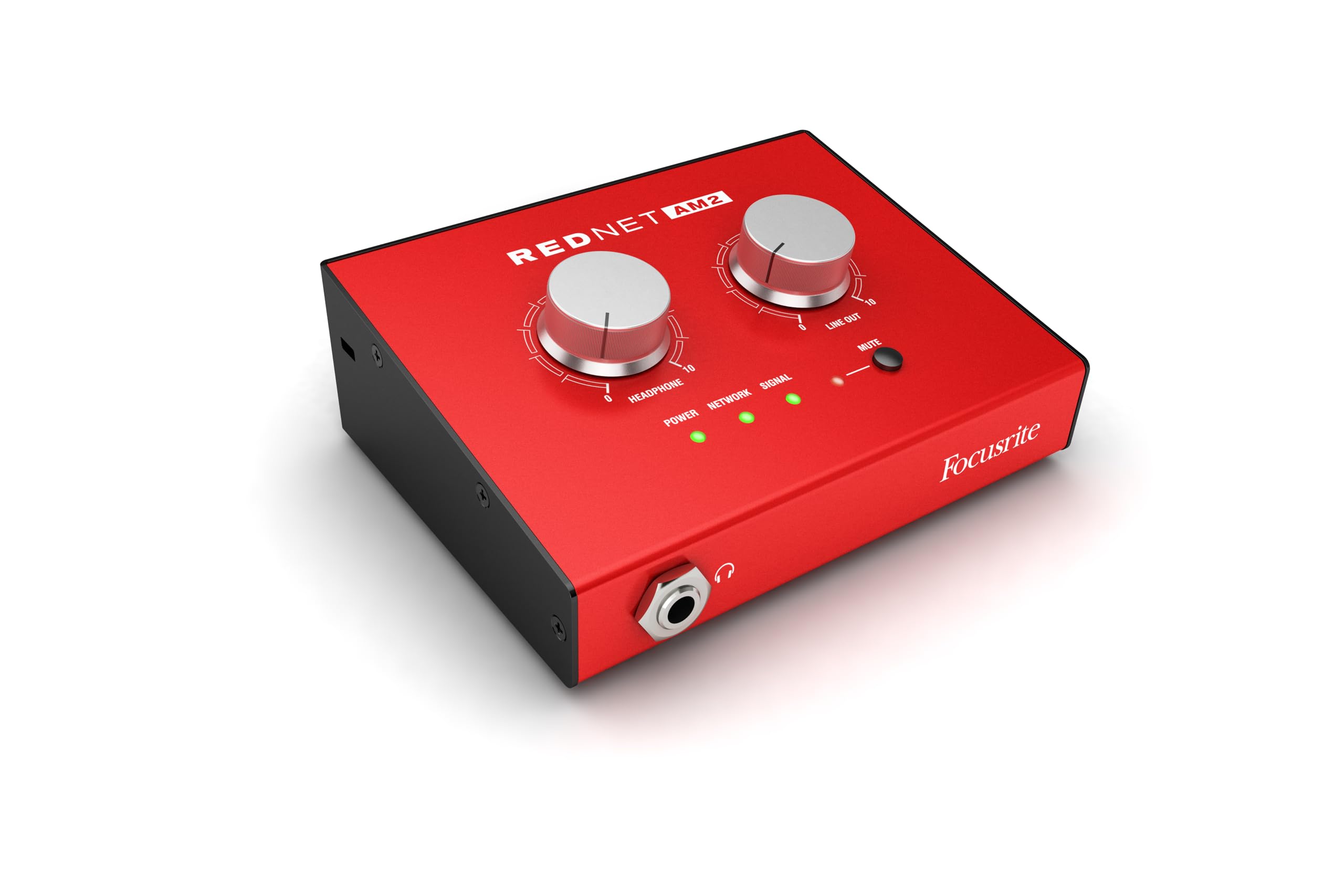 Focusrite RedNet AM2 Stereo Dante headphone amp and line out interface with PoE (Power over Ethernet)