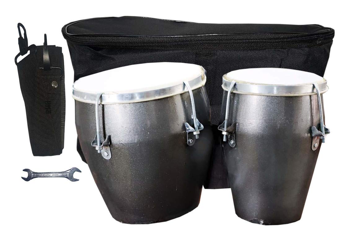 Gt Manufacturers Professional Two Piece Hand Made Wooden Bango Drum Set With Tool Kit Bag (Grey)