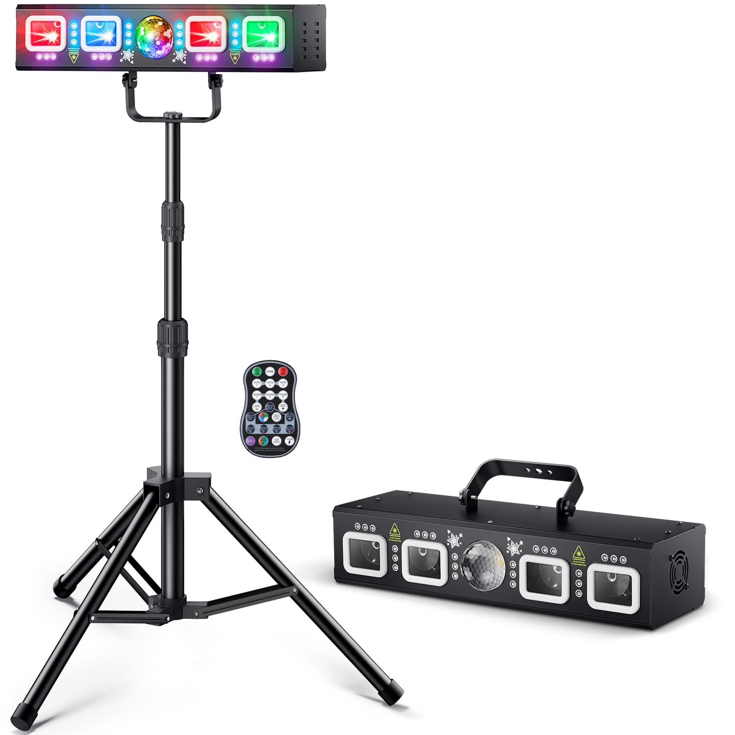 KeoBin DJ Light with Stand, Pro 6 in 1 DMX & Sound Activated Laser Show Machine with Disco Ball Lights, RGBW & UV Strobe Party L
