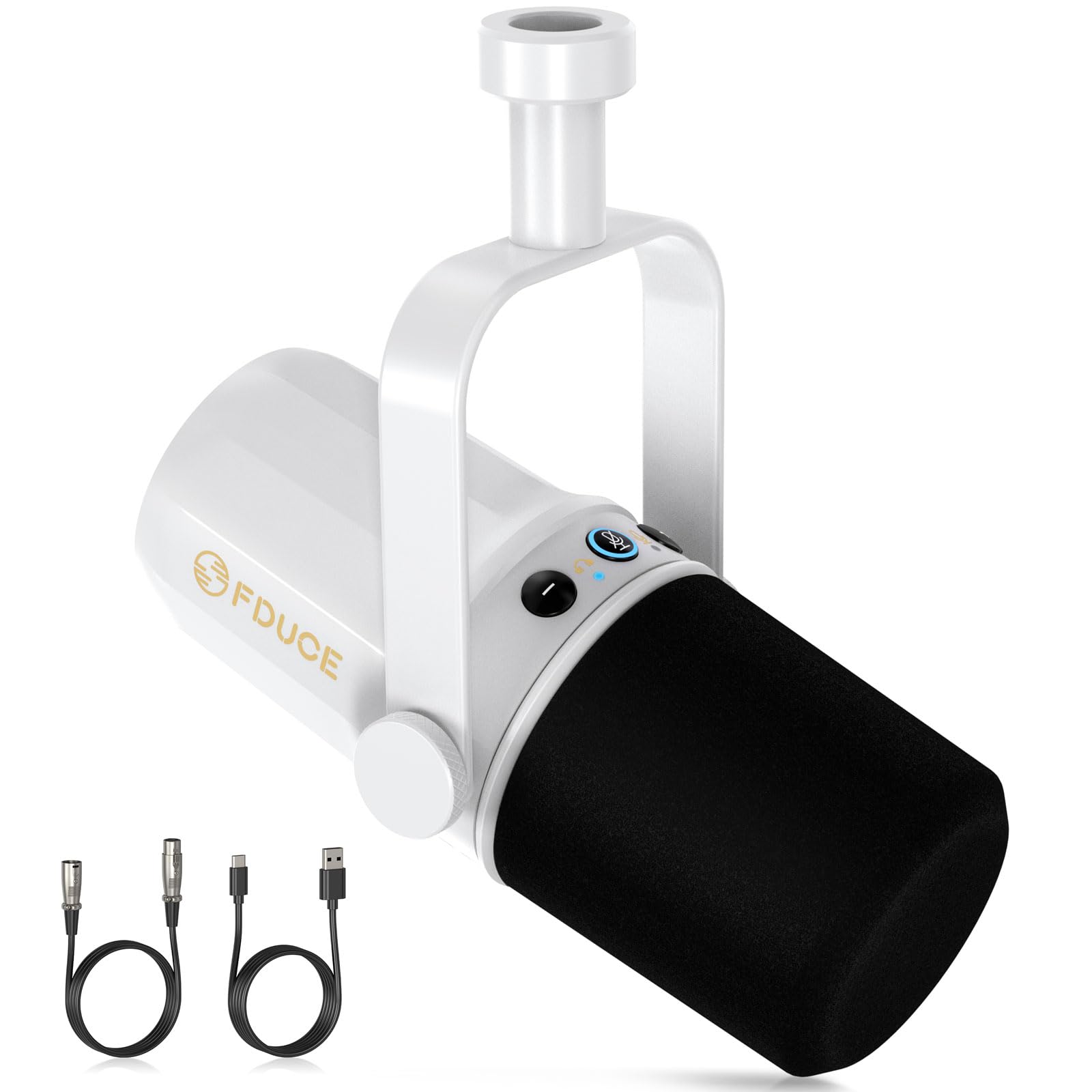 FDUCE SL40 Dynamic Microphone for Podcasting, Gaming, Live Streaming & Recording, Built-in Headphone Output, LED Mute Button, Al