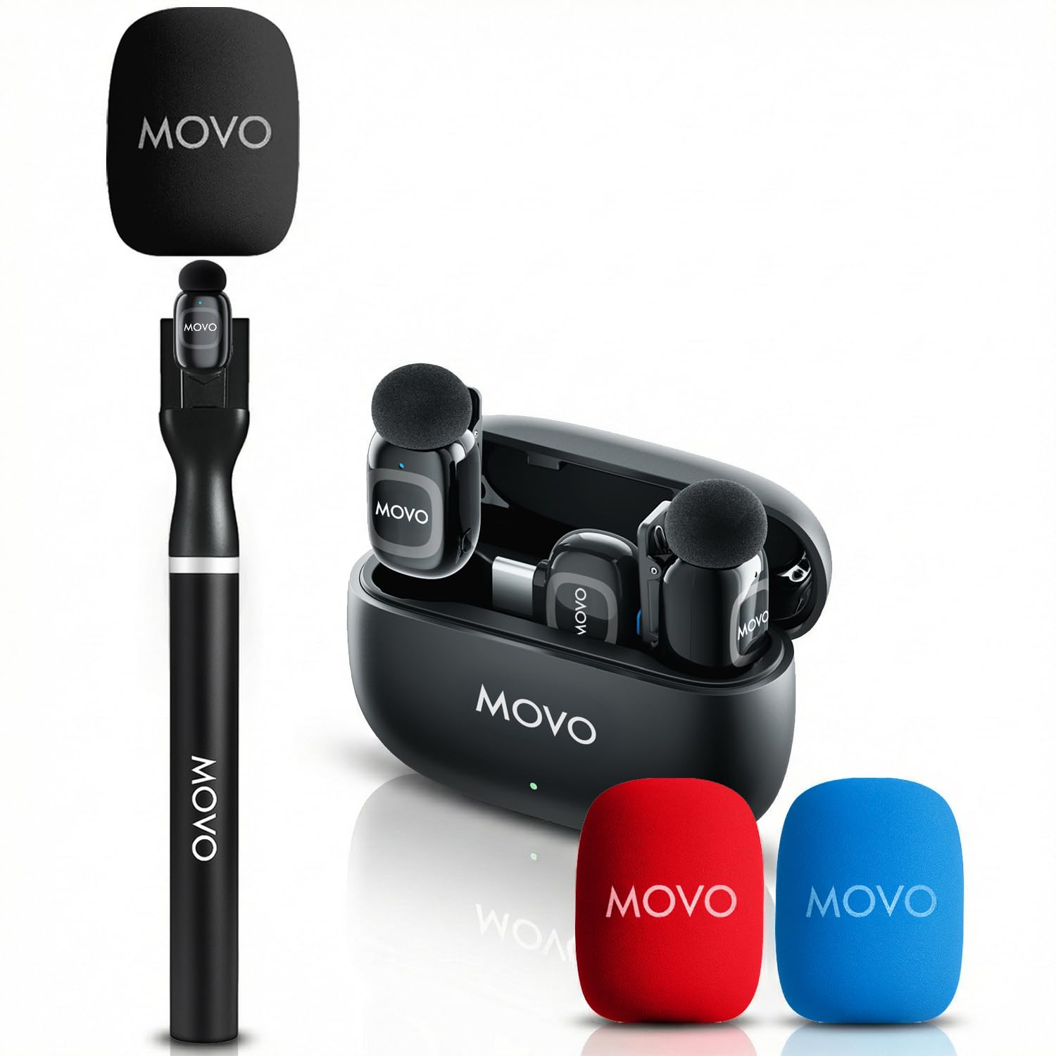 Movo NanoMic Wireless USB-C Mic Kit with Interview Handle - Dual Street Interview Mic for iPhone 15/16/17+, Android & iPad Pro -