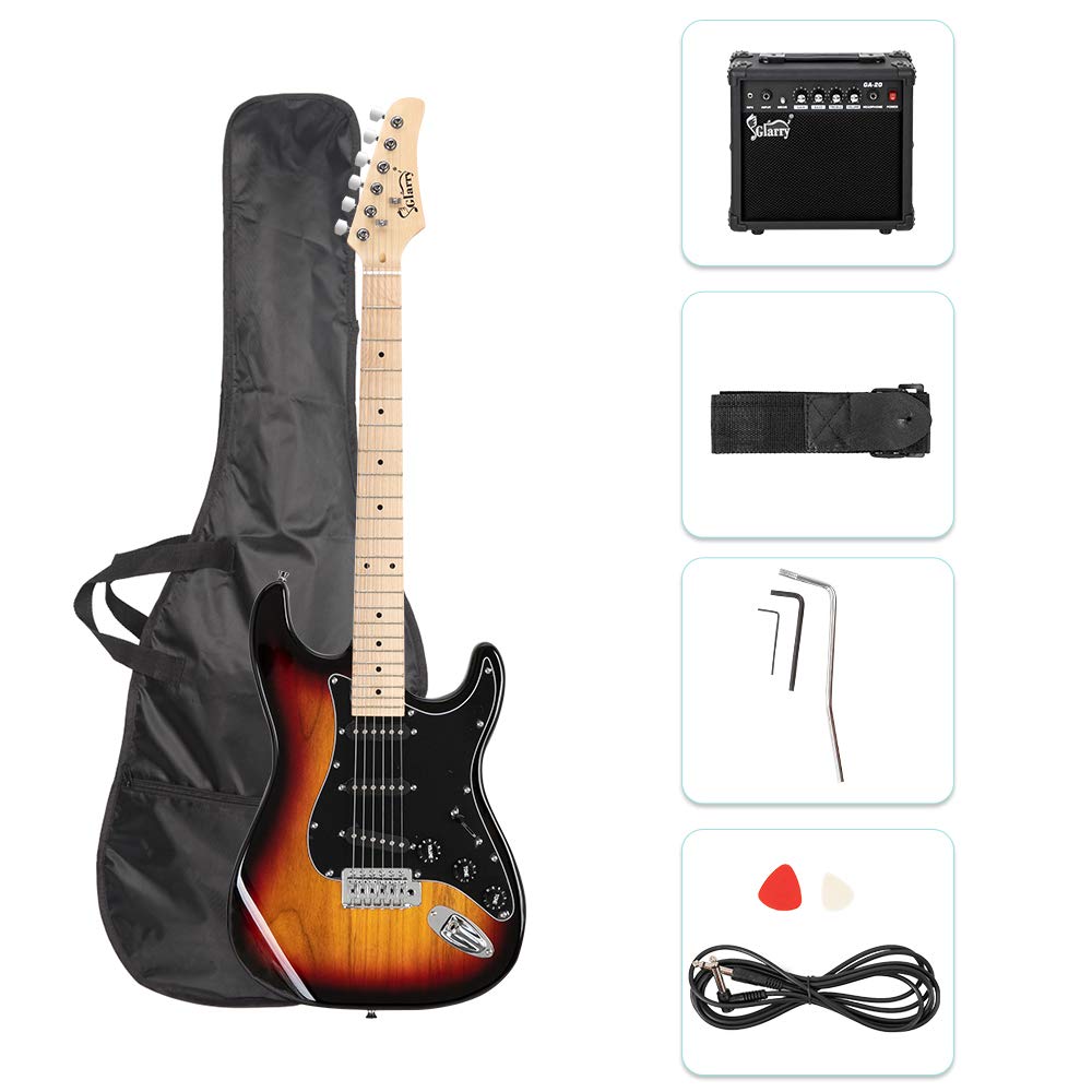 Glarry Full Size Electric Guitar For Music Lover Beginner With 20W Amp And Accessories Pack Guitar Bag (Sunset)