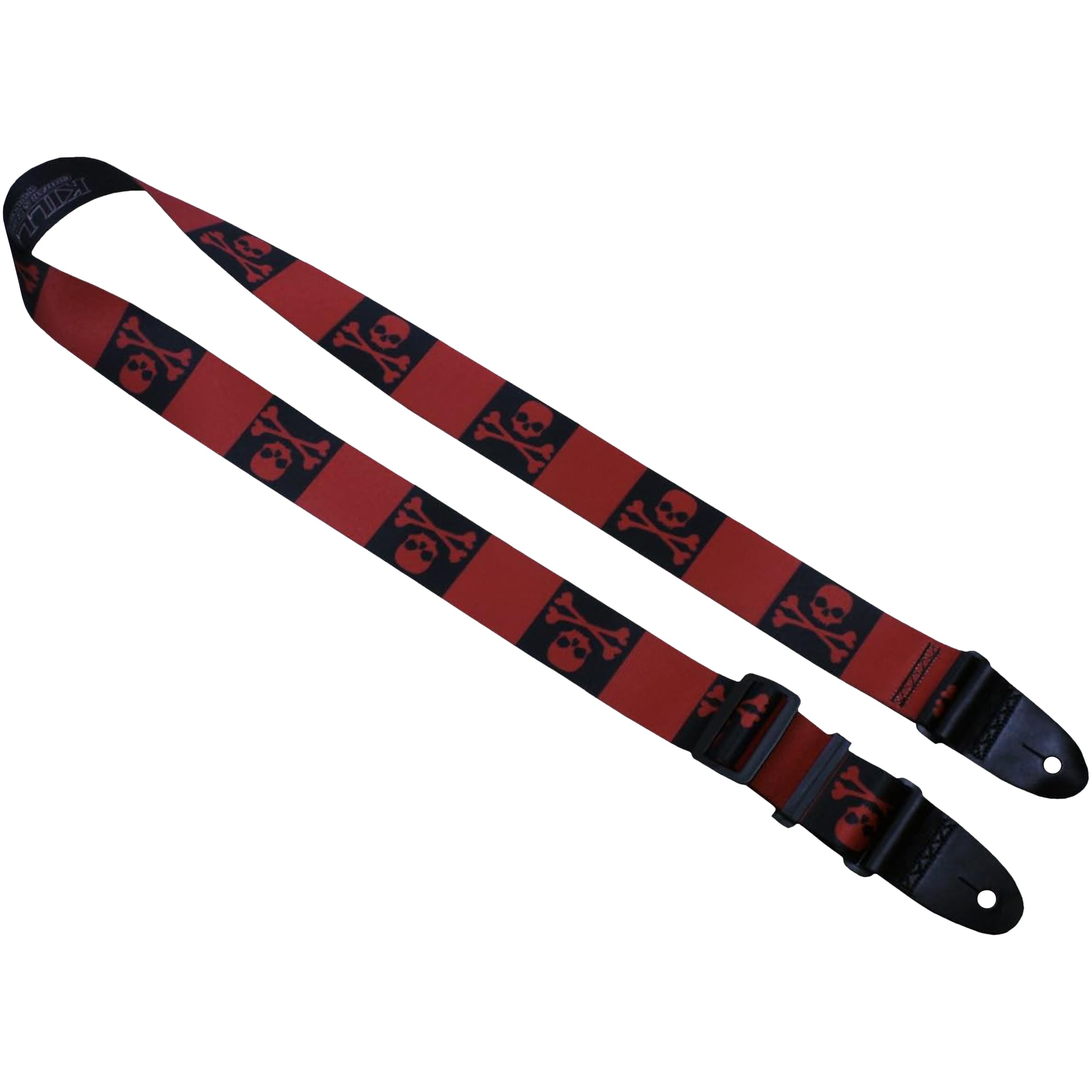 Killer-Q Guitar Strap - Stylish Straps For Electric And Acoustic Guitars With Leather Tabs, 2 Inches X 5 Feet, Jolly Roger Red