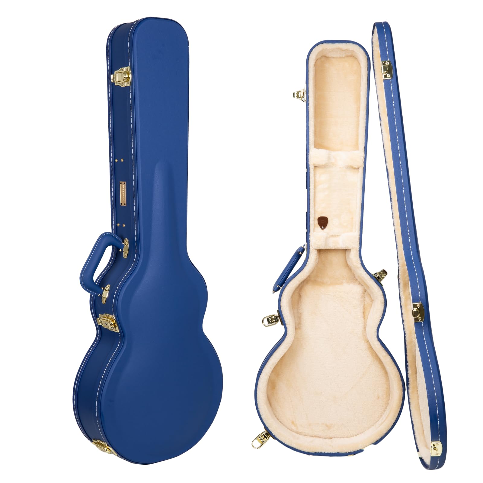 Crossrock Wooden Electric Guitar Case For Les Paul Style | Vibrant Blue Faux Leather, Beige Plush Interior, Lock - Designer Seri