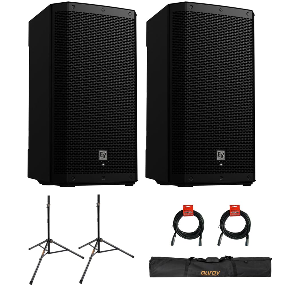 Electro-Voice ZLX-15P-G2 15  2-Way 1000W Bluetooth Powered Loudspeaker (Pair) with 2X Steel Speaker Stand, Stand Bag 51 & 2X XLR
