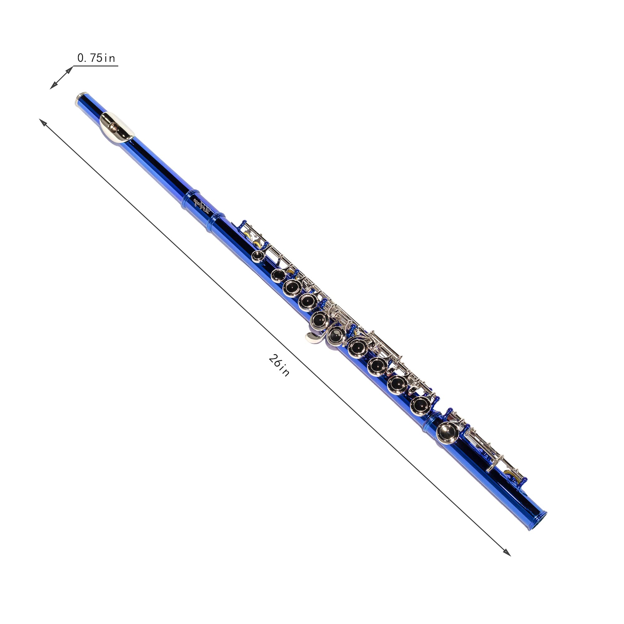 LeSage Closed Hole C Flutes 16 Key Blue Flute for Student Flute Beginner Starter with Flute Case Maintenance Kit Cleaning Cloth