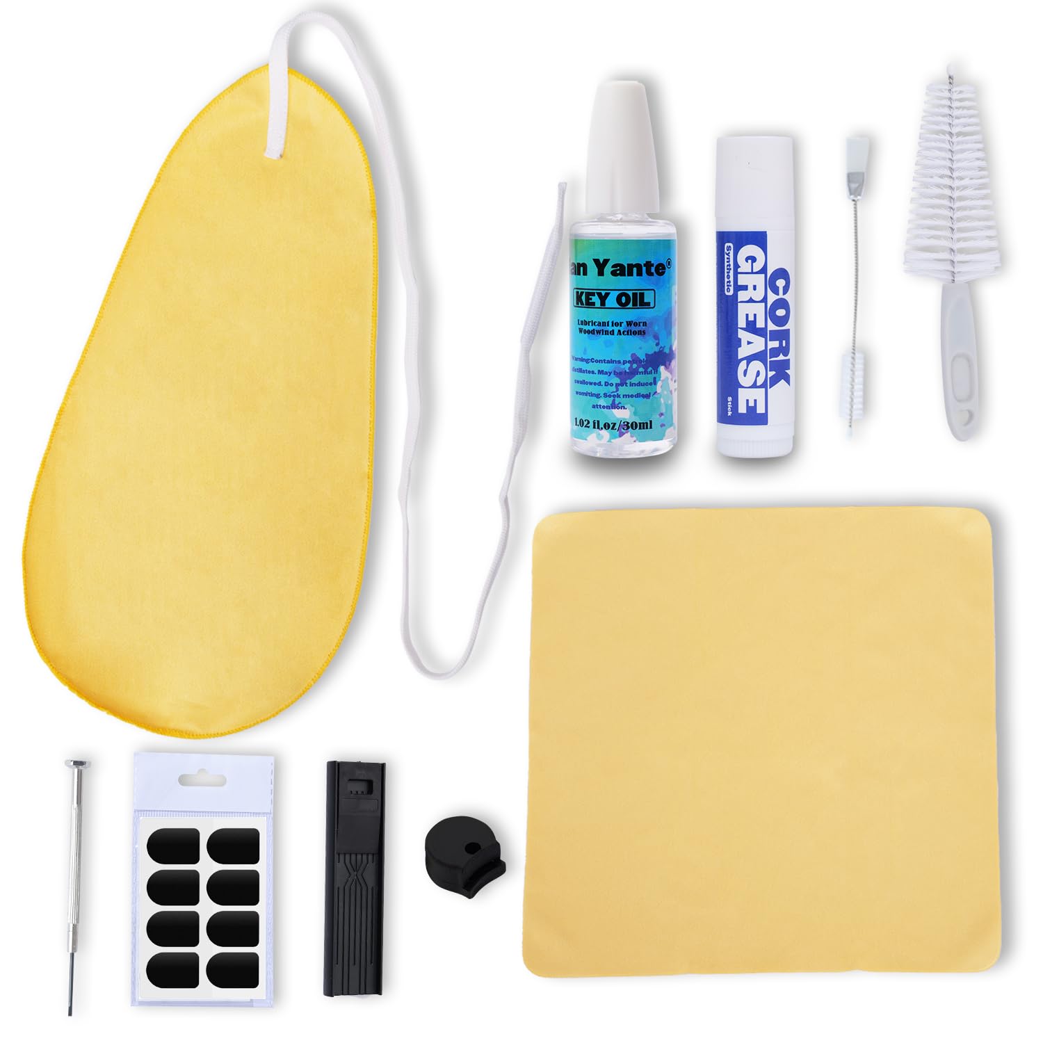 Nan Yante Clarinet Cleaning Care Kit:Key Oil+Mouthpiece/Dust Brush+Cleaning Cloth+Cleaning Swab+Thumb Rest+Cork Grease+Mouthpiec