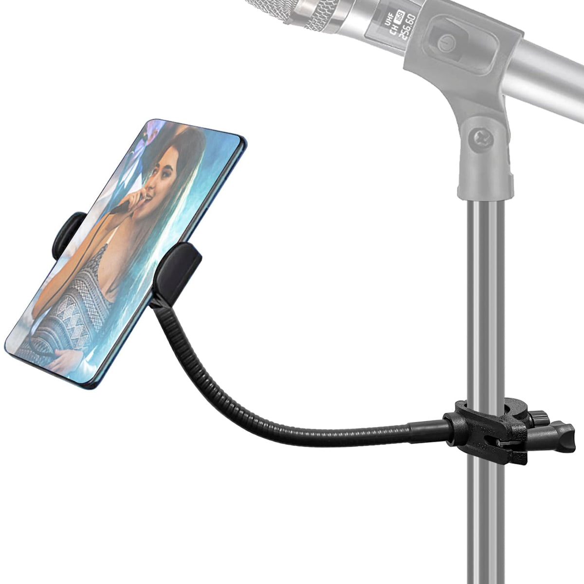 Phone Holder For Mic Stand, Jcwiny Mic Stand Phone Holders [10'' Long Flexible Gooseneck Arm] Cell Phone Holder For Microphone S