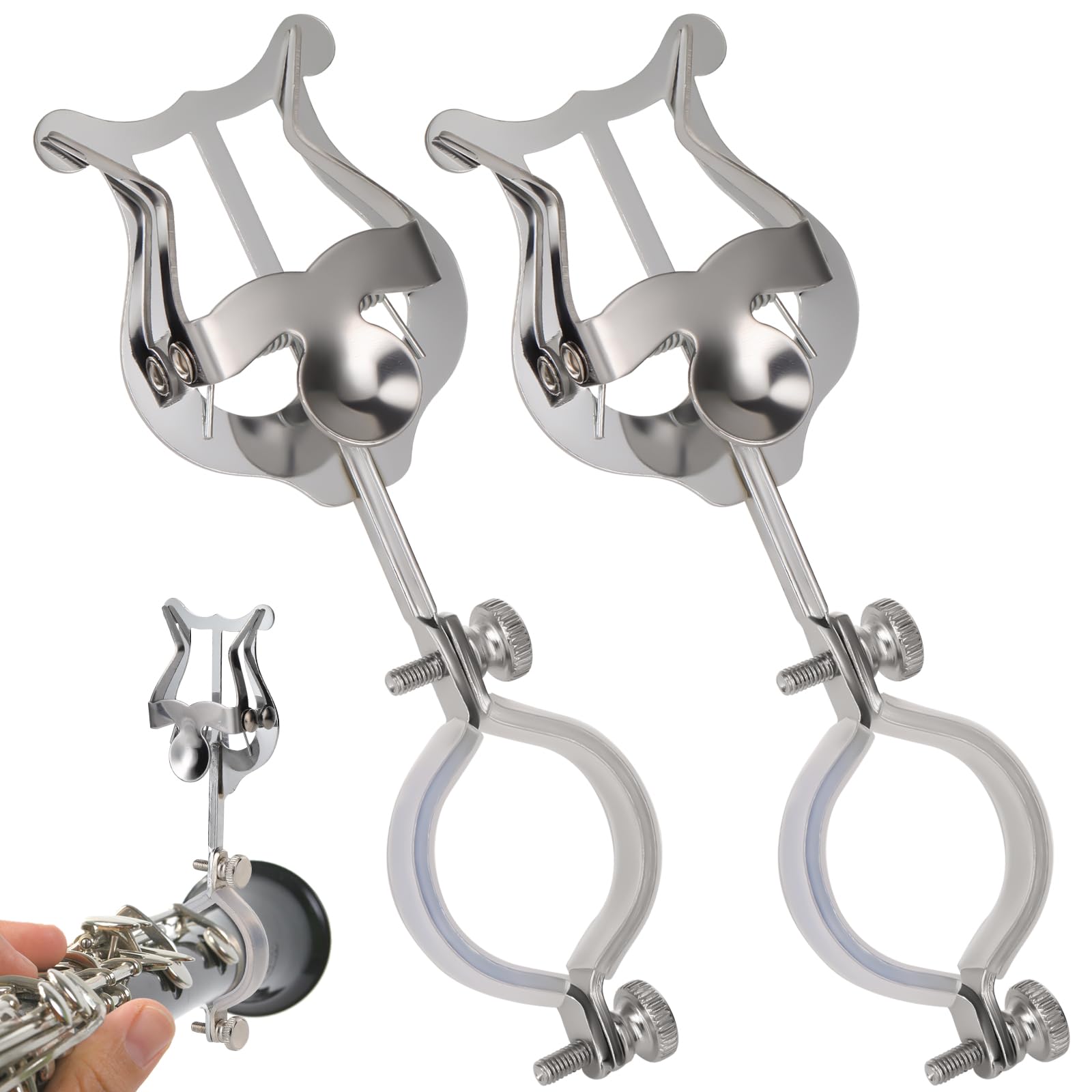 Clarinet lyre,2 Pack Silver Clarinet Lyre Holder for Marching Band,6.02Inch Clarinet Oboe Sheet Music Clip and Flip Folder,Gener