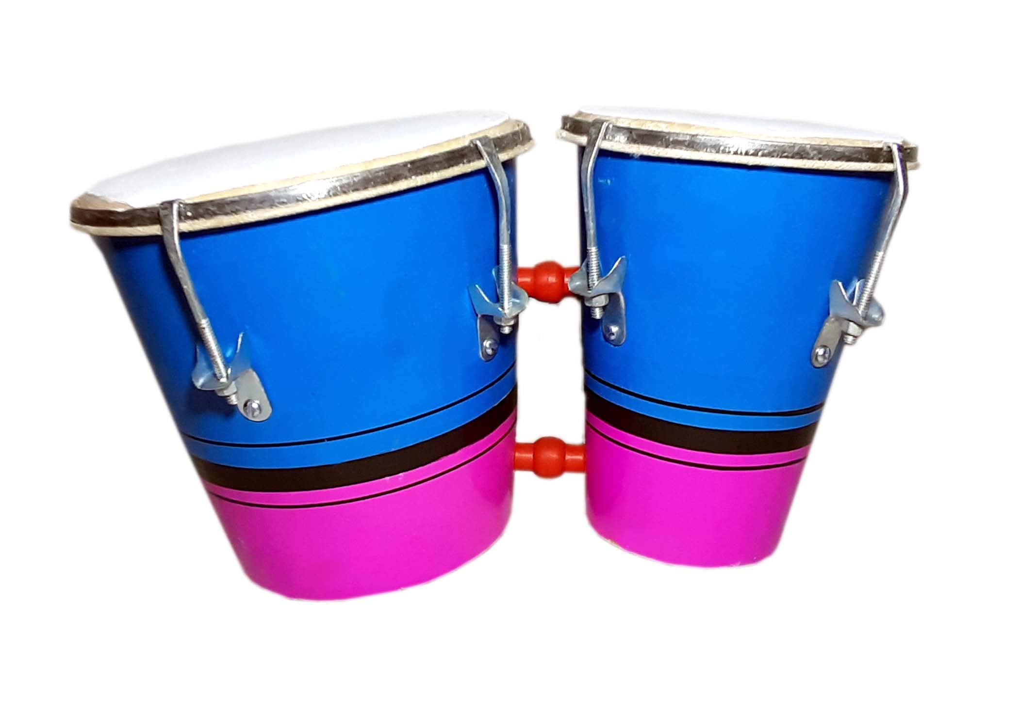Gt Manufacturers Professional Two Piece Hand Made Wooden Bango Drum (Blue & Pink)