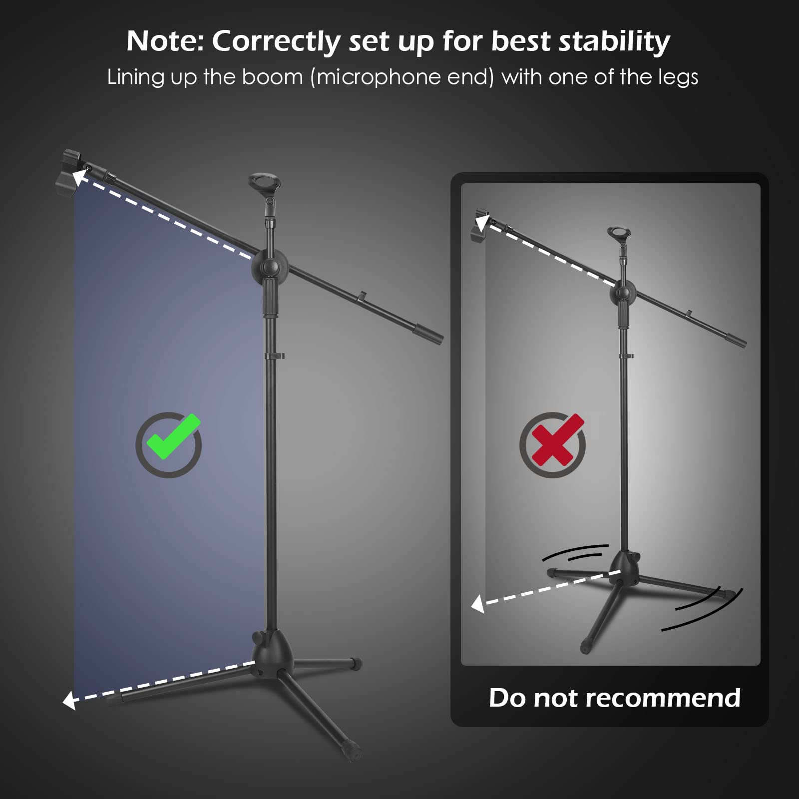 4 Pcs Tripod Microphone Stand Adjustable Boom Height Mic Stand with Mic Clip and Windscreen for Live Stream, Singing, Stage Perf
