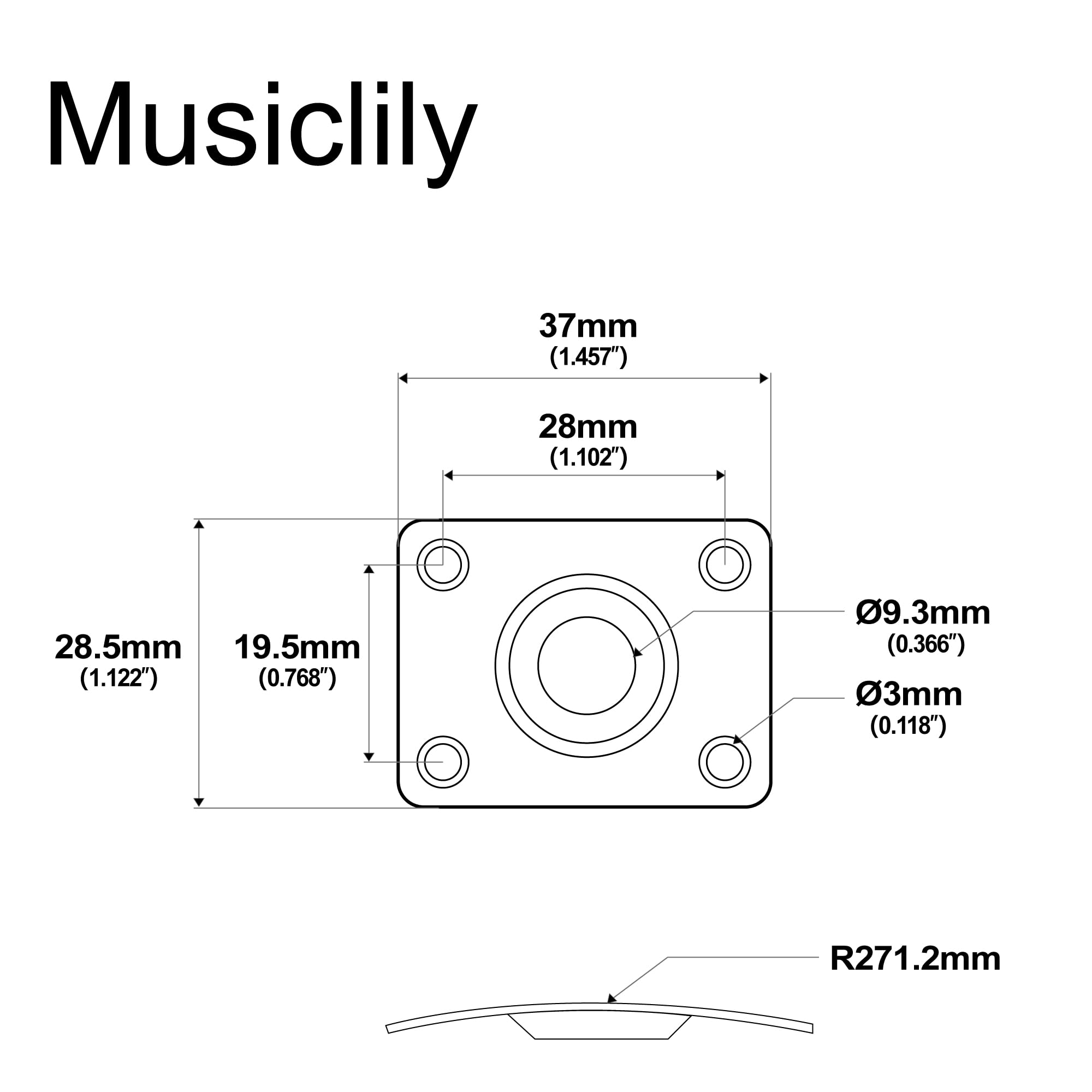 Musiclily 1/4'' Rectangular Guitar Mono Output Jack Plate Curved Input Jack Socket for Les Paul LP Tele Style Electric Guitar Ba