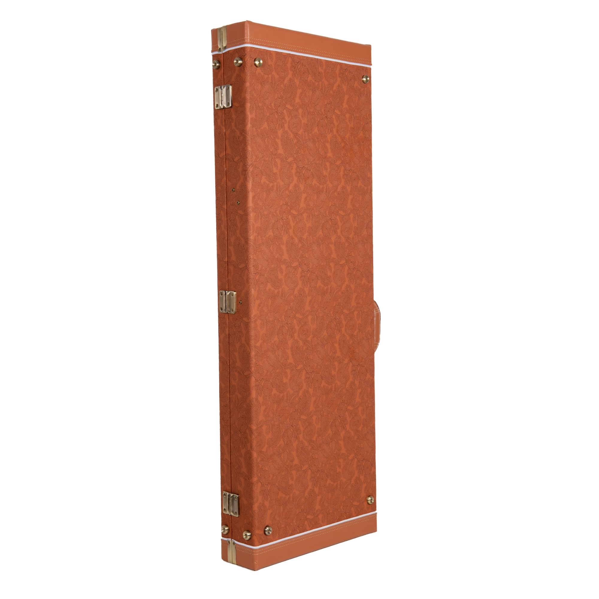 Crossrock Relief Series Electric Guitar Case for Strat & Tele | Carved Red Wood Finish, Ivory Plush Interior, Lock - Premium Woo