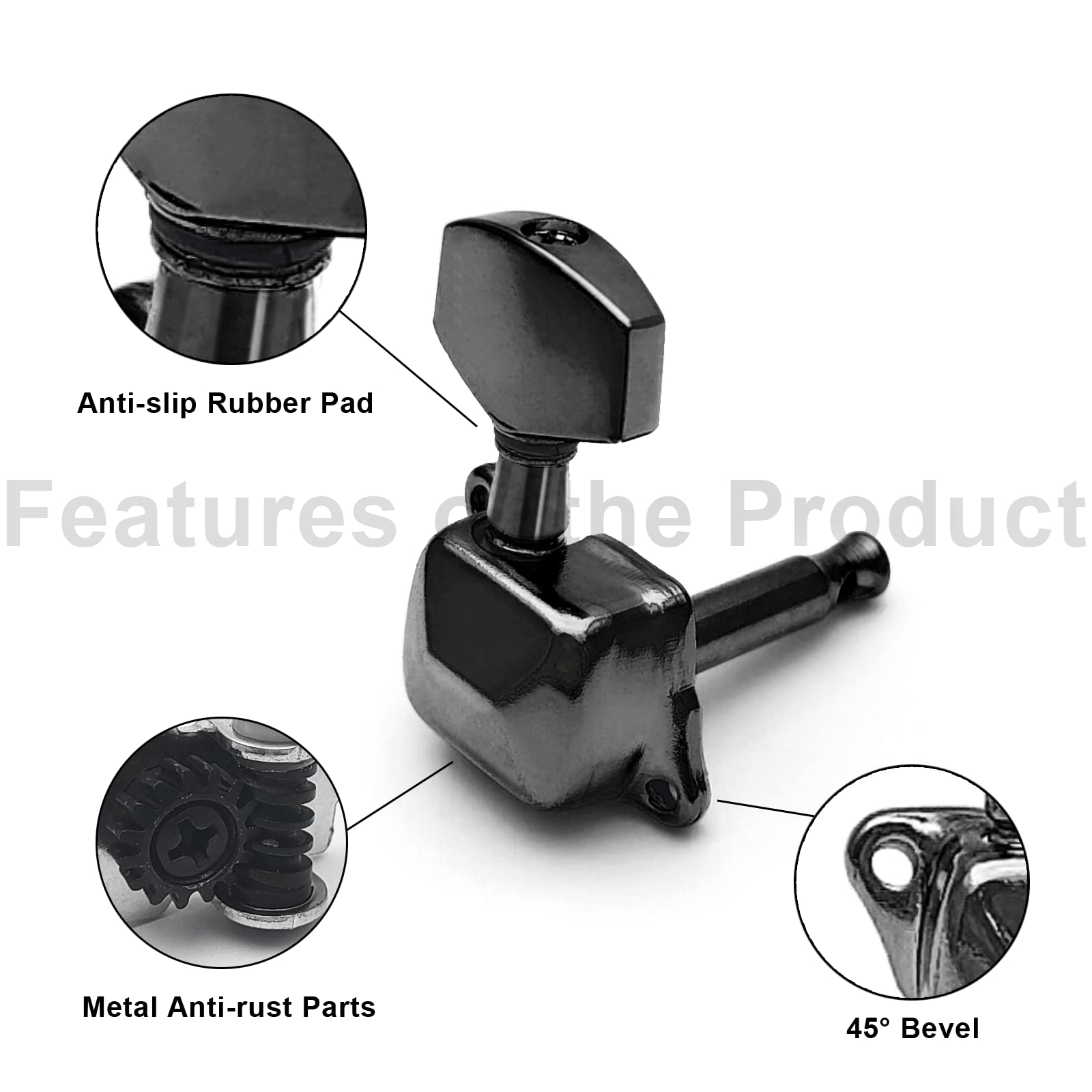 SAPHUE 3+3 Semi-closed Guitar Tuners String Tuning Pegs Keys Machine Heads Set for for Acoustic or Electric Guitar (Black)