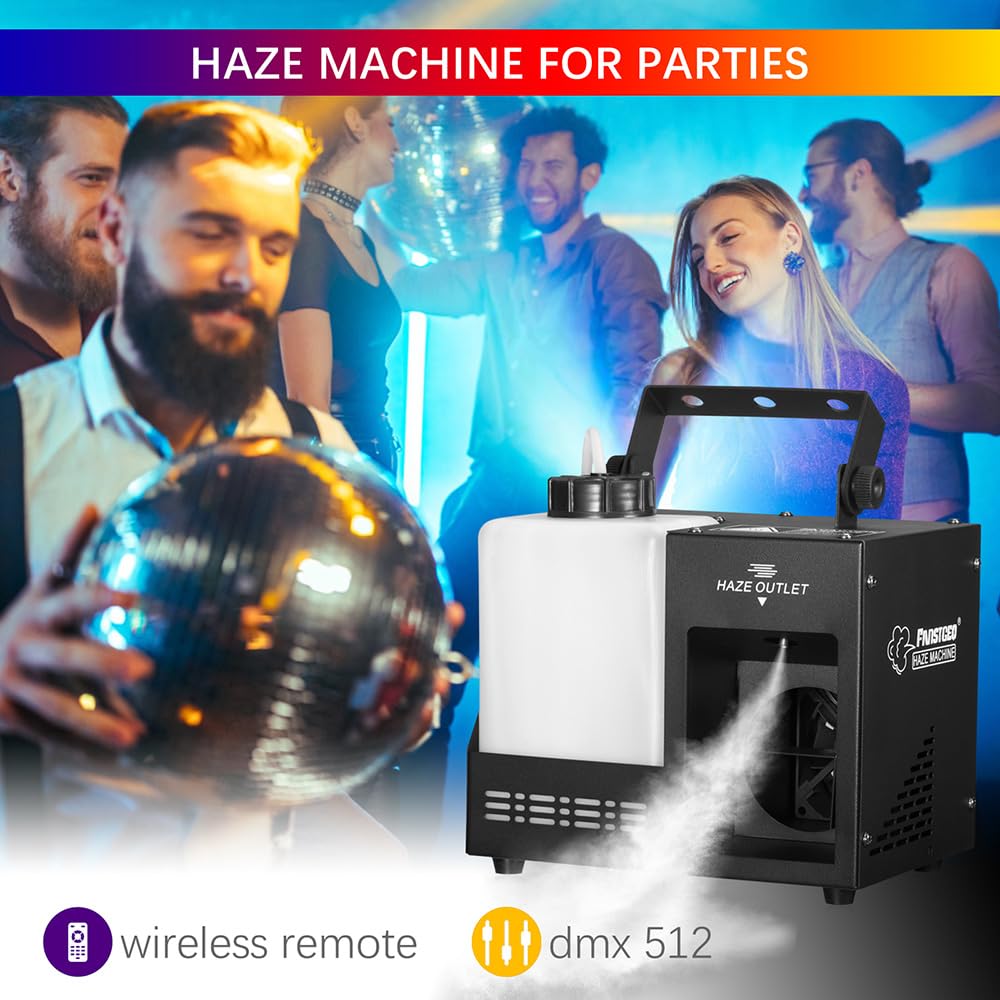 Haze Machine, Continuous Fog Machine with Wireless Remote Timer and DMX, Enhances the Light Show, Perfect for DJ Clubs, Stages,