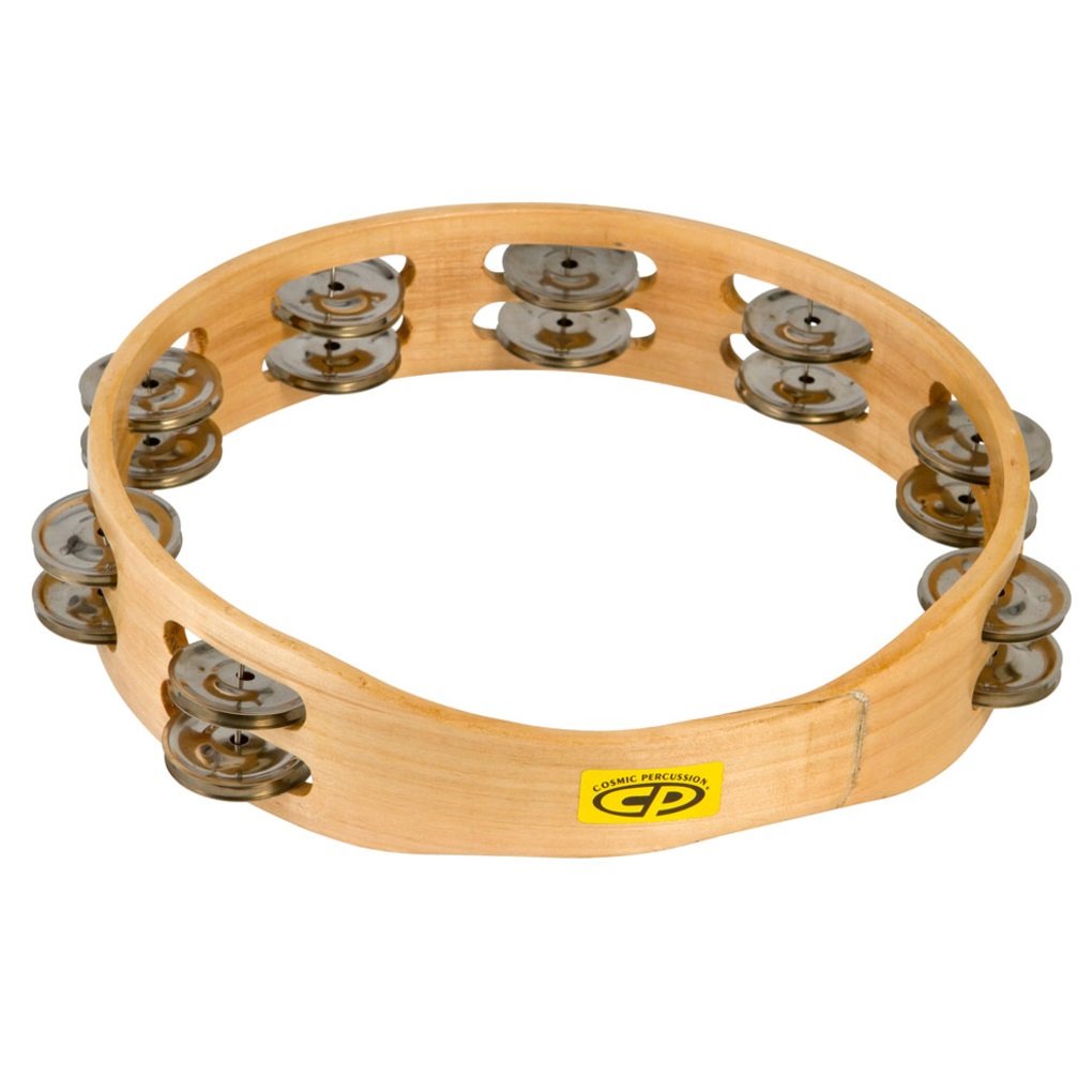CP390 10 Wood Tambourine, Headless, Double Row Jingles