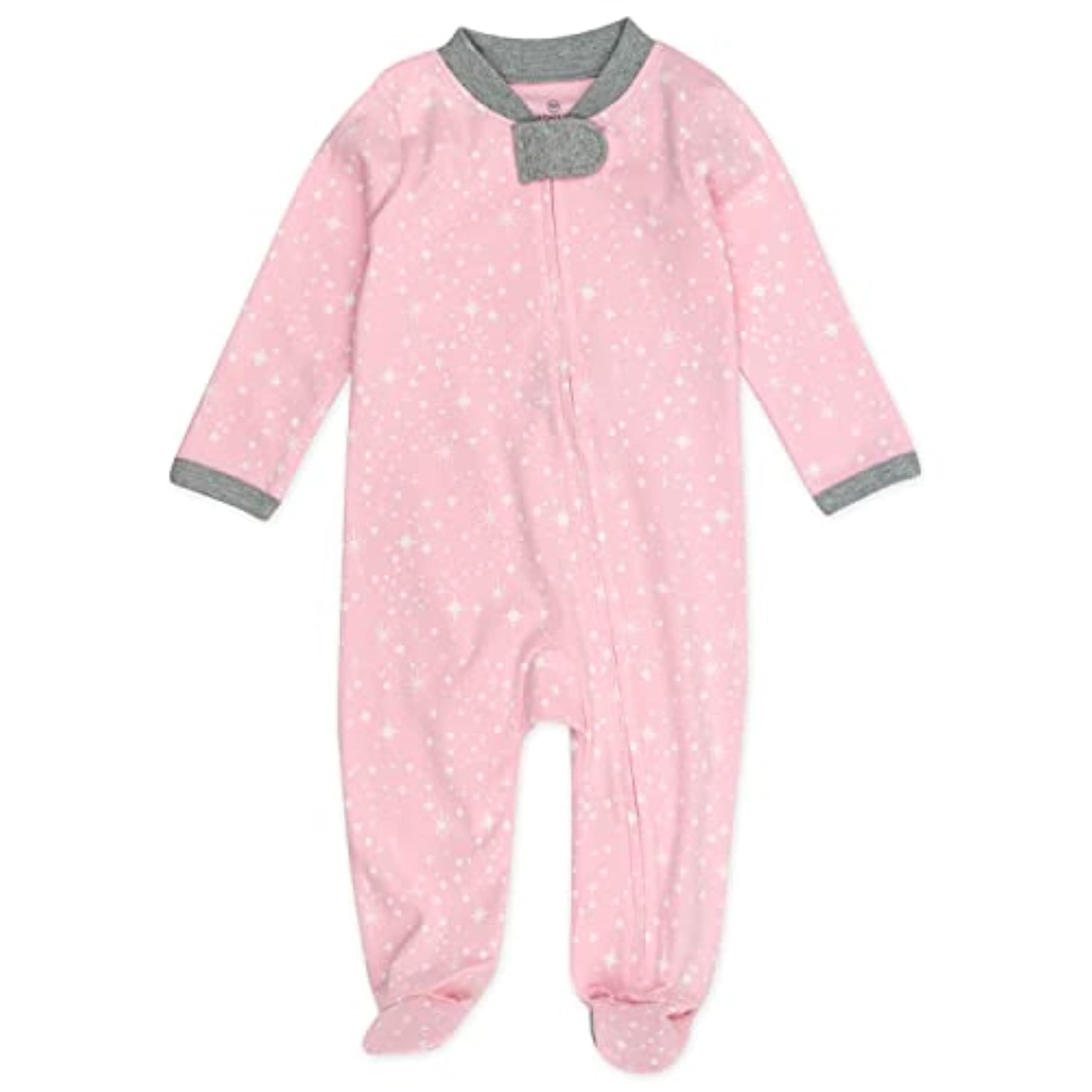 Honestbaby Unisex Baby Organic Cotton Footed  Play Pajamas And Toddler Sleepers, Twinkle Star Pink, 0-3 Months Us