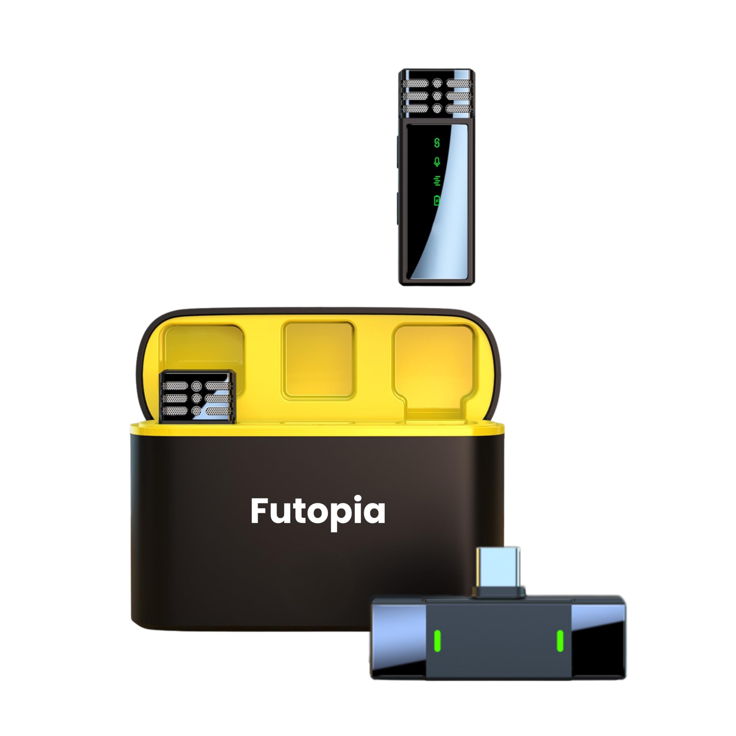 Futopia Wireless Lavalier Microphone With Charging Case With Receiver Plug & Play Clip-On Mic | Ai Noise Cancellation | Usb Type