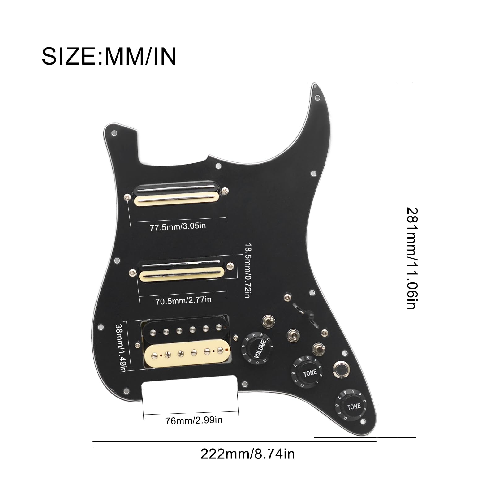 SAPHUE SSH-Coil Splitting Electric Guitar Pickguard Two Mini Humbucker + ONE Humbucker(9K/9K/15K)+Silence Switch Loaded Prewired