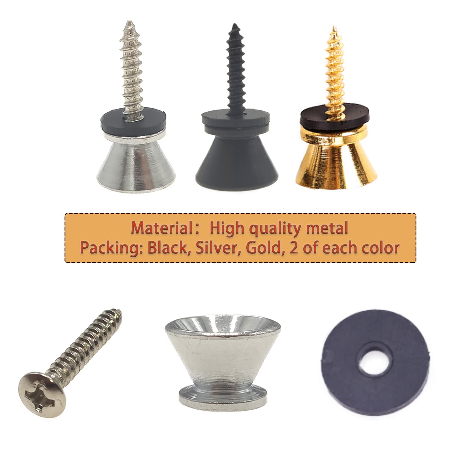 Cheerock 6Pcs Guitar Strap Locks Set, Metal Guitar Strap Buttons Lock, 3 Color Guitar Straps Lock for Acoustic, Ukulele, Martin,