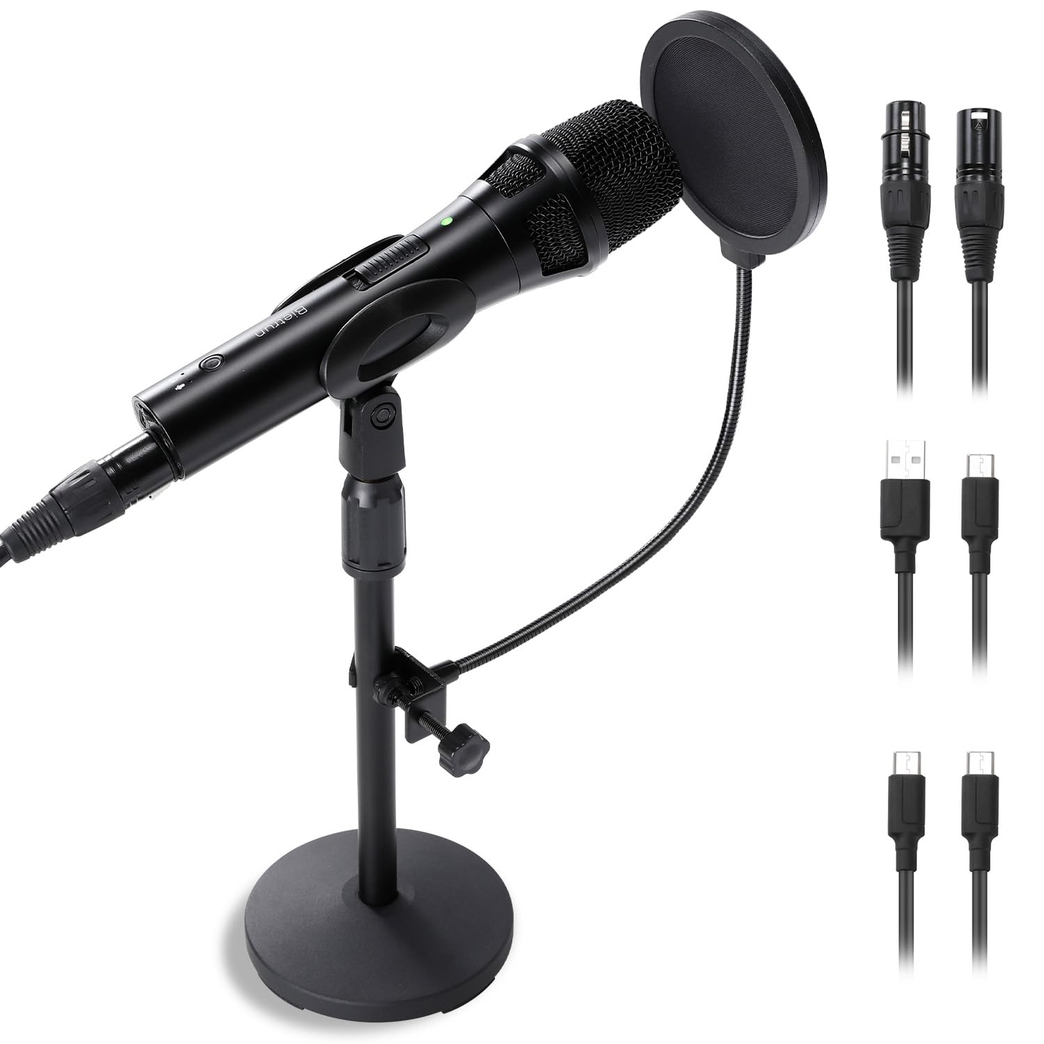 Bietrunpro Studio Podcast Dynamic Microphone, Professional Usb/Xlr Metal Singing Recording Microphone With Mic Gain, Desktop Sta