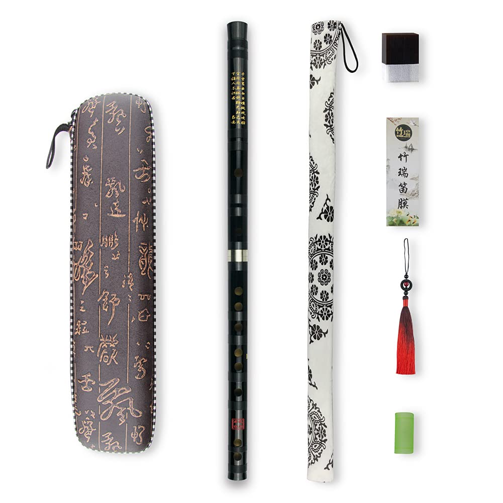 F Key Dizi Black Bitter Bamboo Flute Chen Qing Flute With Free Membrane & Glue & Protector Set Traditional Chinese Instrument (K
