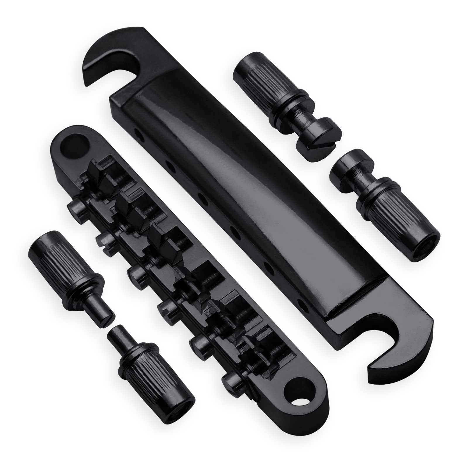 Maxcheer A Set Of String Saddle Tune-O-Matic Bridge & Tailpiece For Gb Lp Style Electric Guitar (Black)