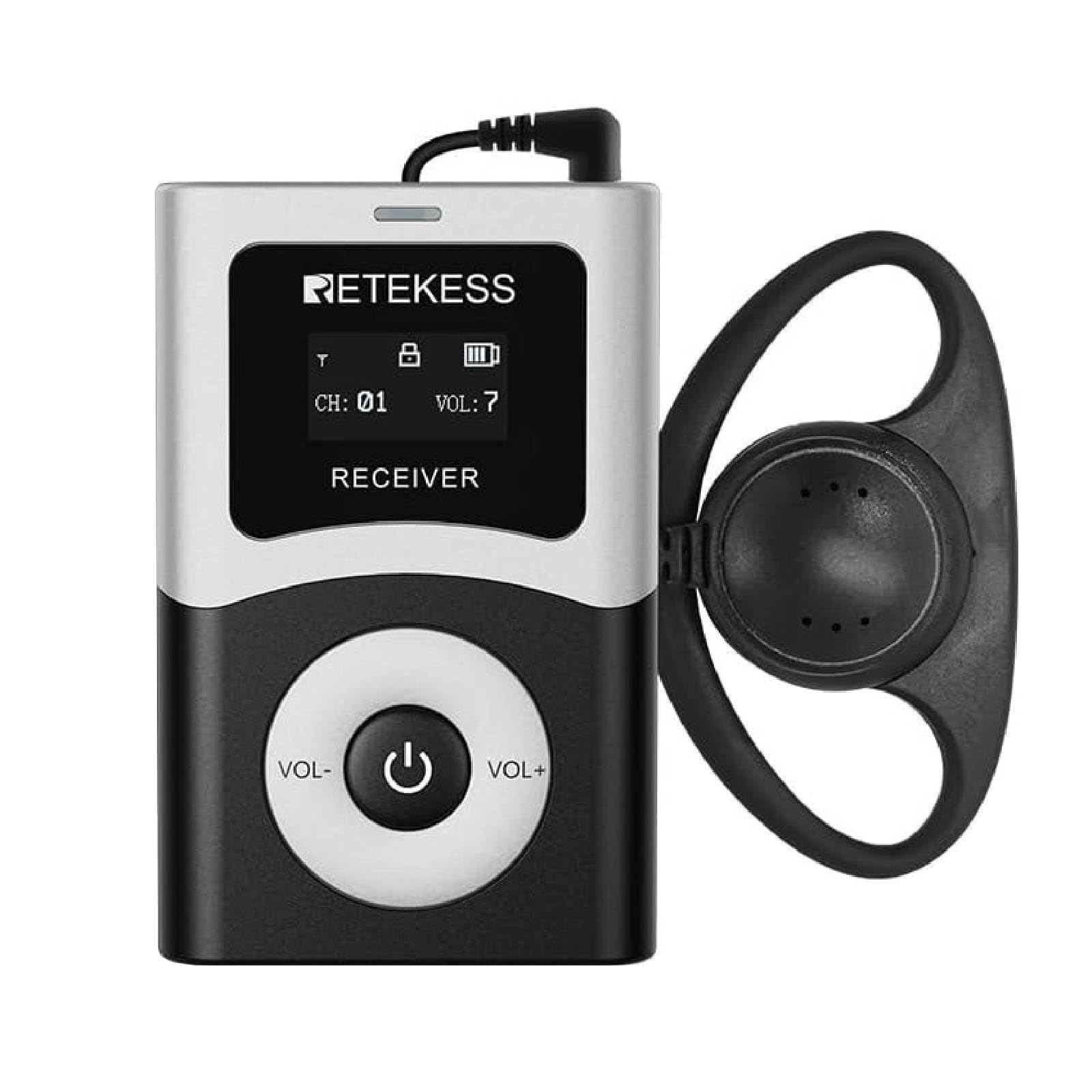 Retekess T130U(4nd Gen T130) Wireless Tour Guide System Receiver, Tour Guide Headsets with 3.5mm Universal Earphone for Left and