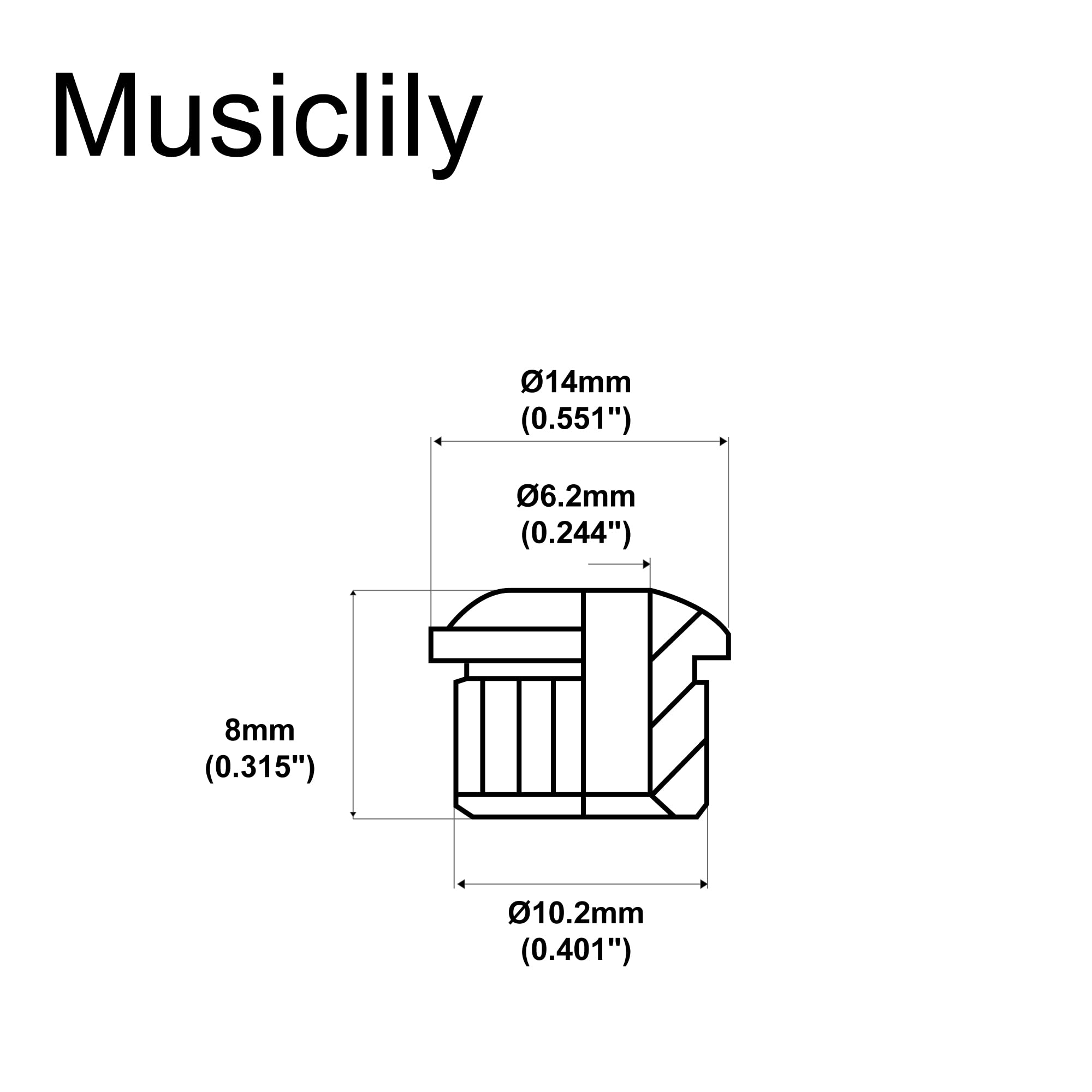 Musiclily Pro 6mm to 10mm Vintage to Modern Sized Guitar Tuner Conversion Bushings Tuning Pegs Adapter Ferrules, Chrome (Set of