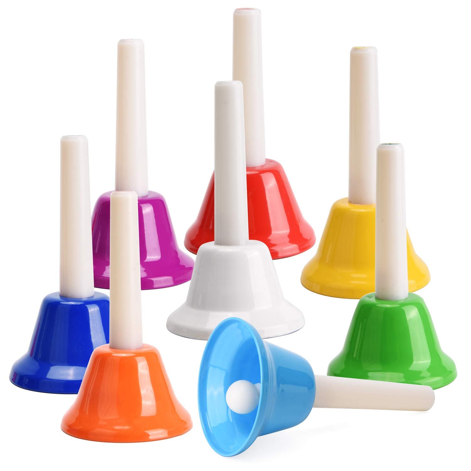 Facmogu 8 Pack Handbells Set, Colorful 8 Note Diatonic Metal Music Bells, Percussion Instrument Bells, Musical Handbells Set for