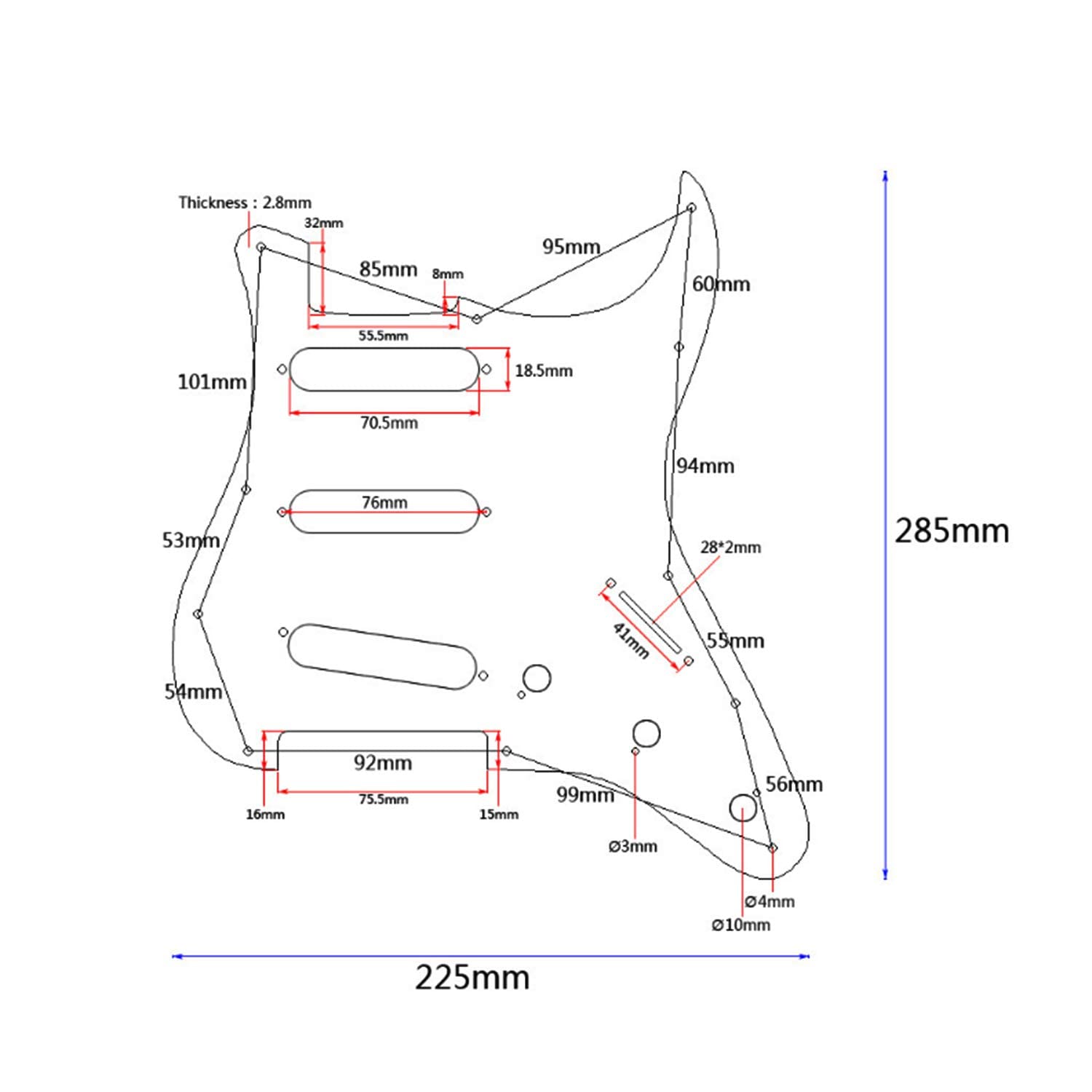 Swhmc Electric Guitar Pickguard 3 Ply SSS 11 Holes Strat Electric Guitar Pickguard Metal Single Coil Pickup Guard with Pickup Mo