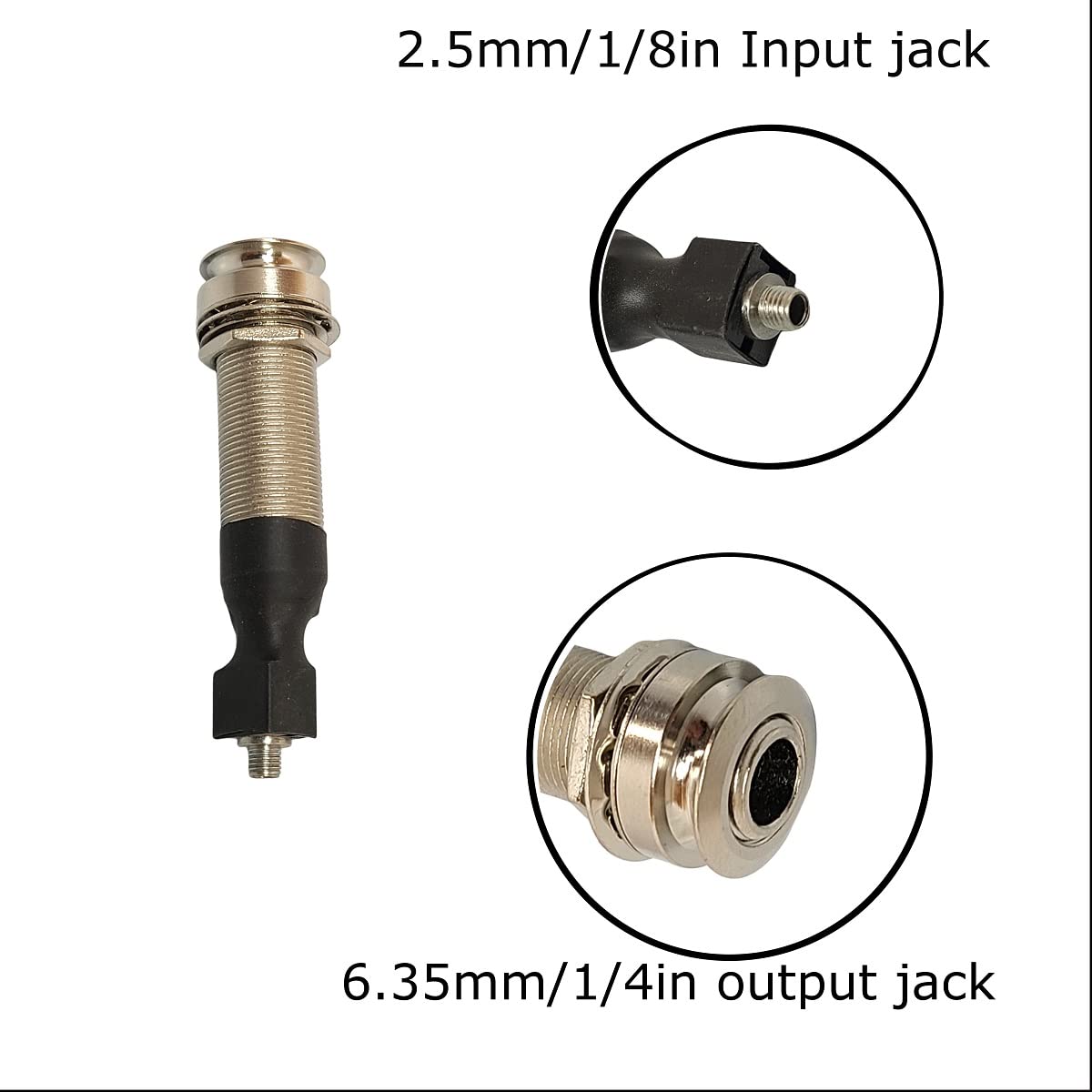 Acoustic Guitar Piezo Pickup Jack Built-in Rod Piezo Pickup 1/8 (2.5mm) Input Jack with 1/4'' (6.35mm) Output Endpin Jack