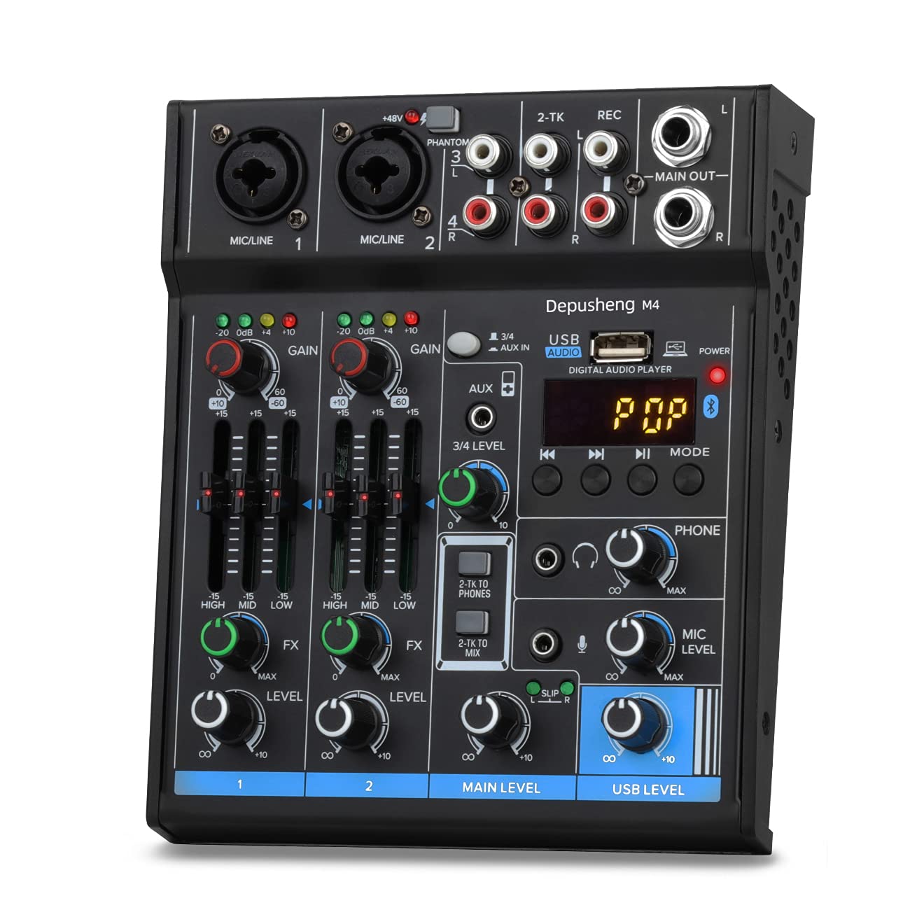 4 Channel USB Interface Mixer, DJ Sound Controller Mini Mixer Professional Digital Audio Portable Sound Mixing Console with Soun