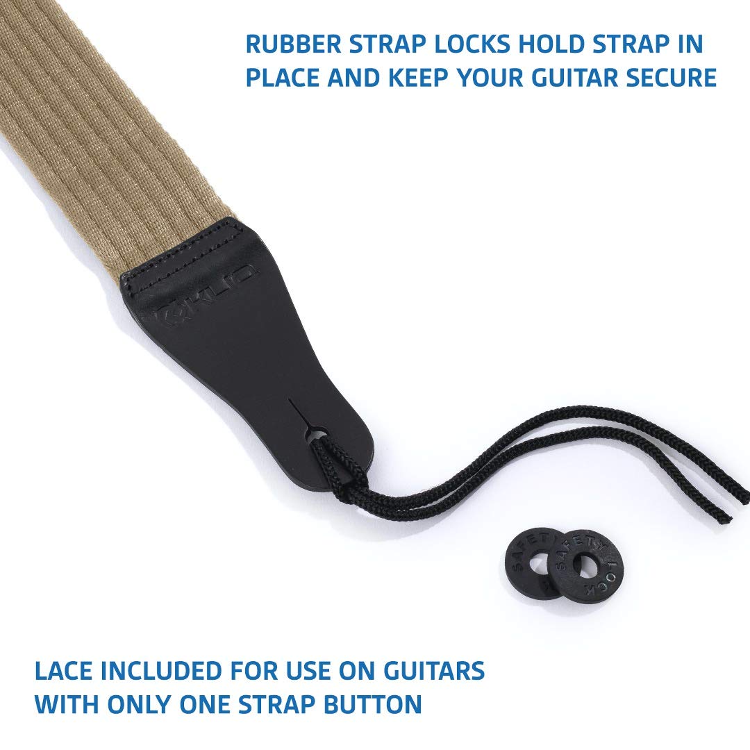 KLIQ Vintage Woven Guitar Strap for Acoustic and Electric Guitars (Simple Woven, Tan)