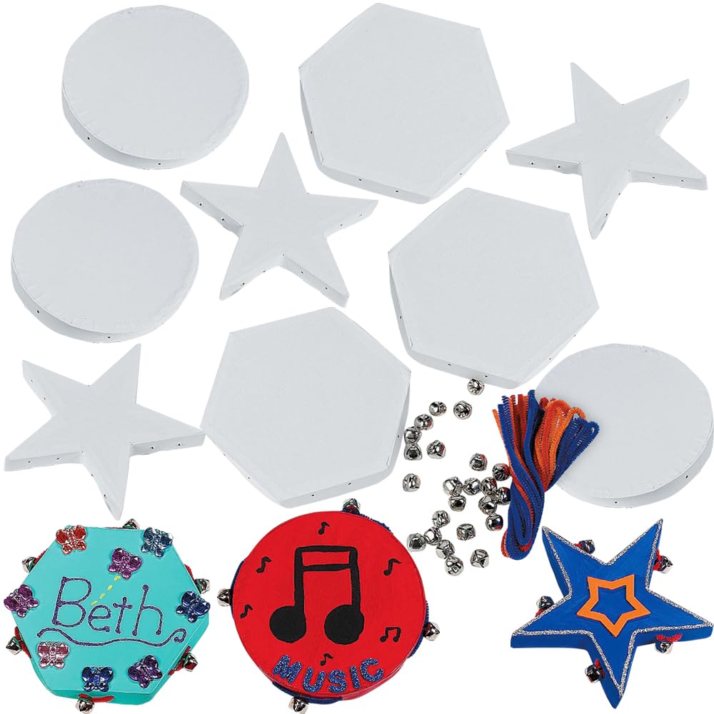 Fun Express Do It Yourself Hexagon & Star-Shaped Cardstock Tambourines for VBS, Kids Crafts & Fun Home Activities - Sizes from 4