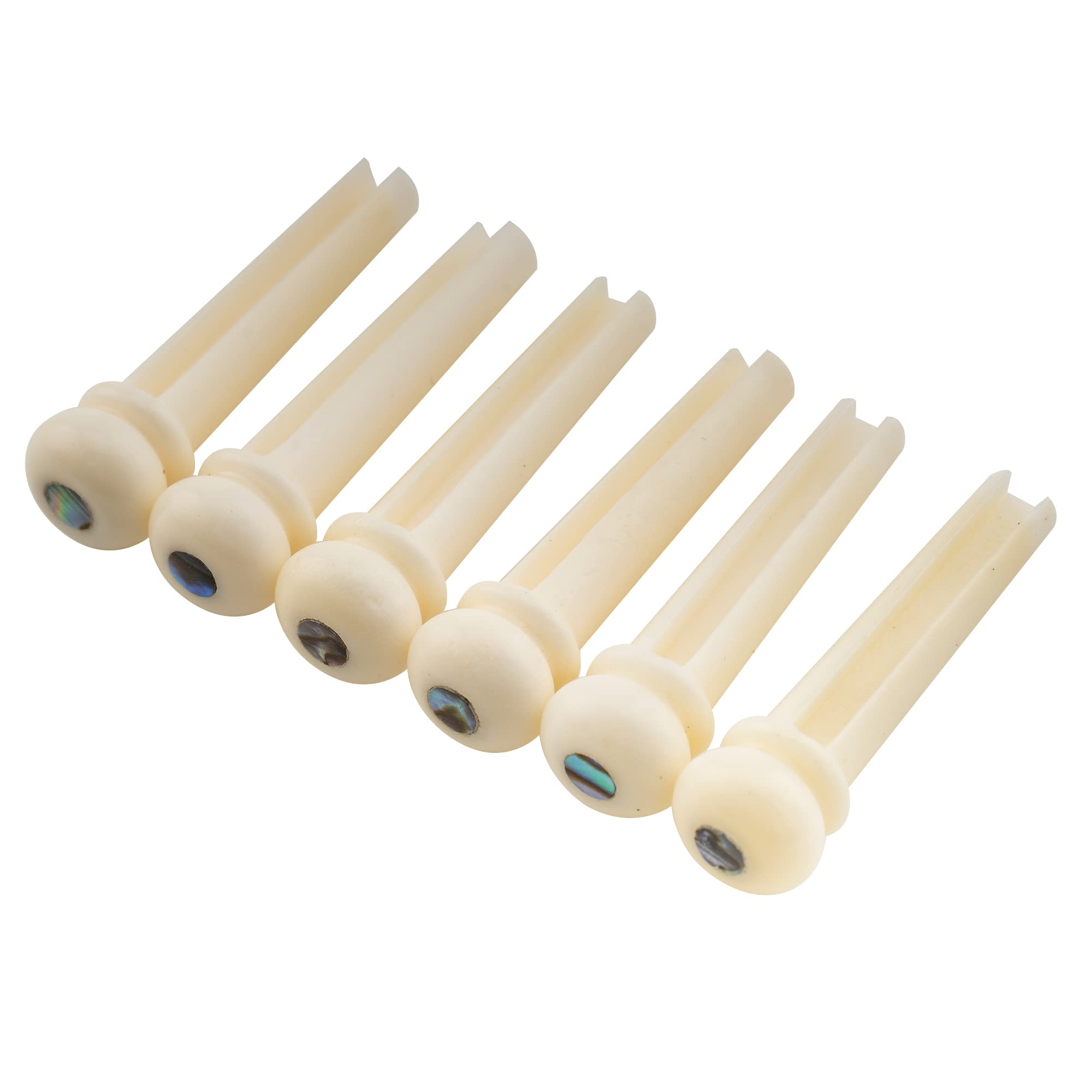 Musiclily Slotted Acoustic Guitar Buffalo Bone Bridge Pins For Martin Taylor Guitar Replacement Parts, White With 3Mm Green Pear