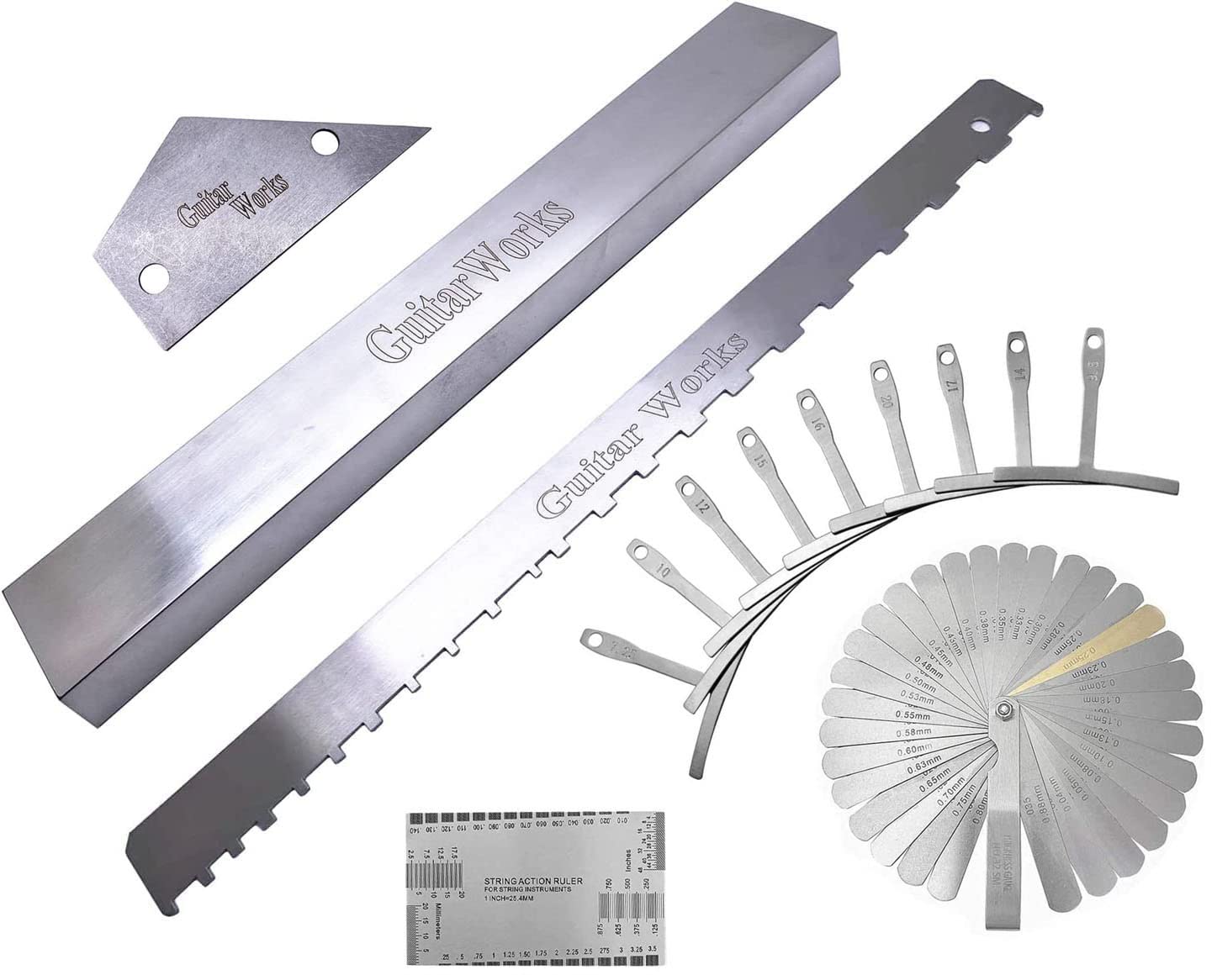 Jiayouy Set Of 14 Pieces Luthier Tools Set Guitar Neck Notched Straight Edge 9Pcs Guitar Radius Gauge String Action Gauge Ruler