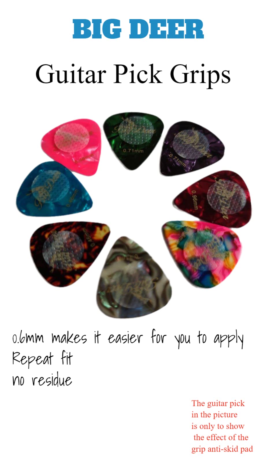 BigDeer 48pc Ultra-thin 0.6mm/0.024in Guitar Pick Grips and 2 guitar picks with grip. Help You Hold Guitar Picks,Stop Dropping Y