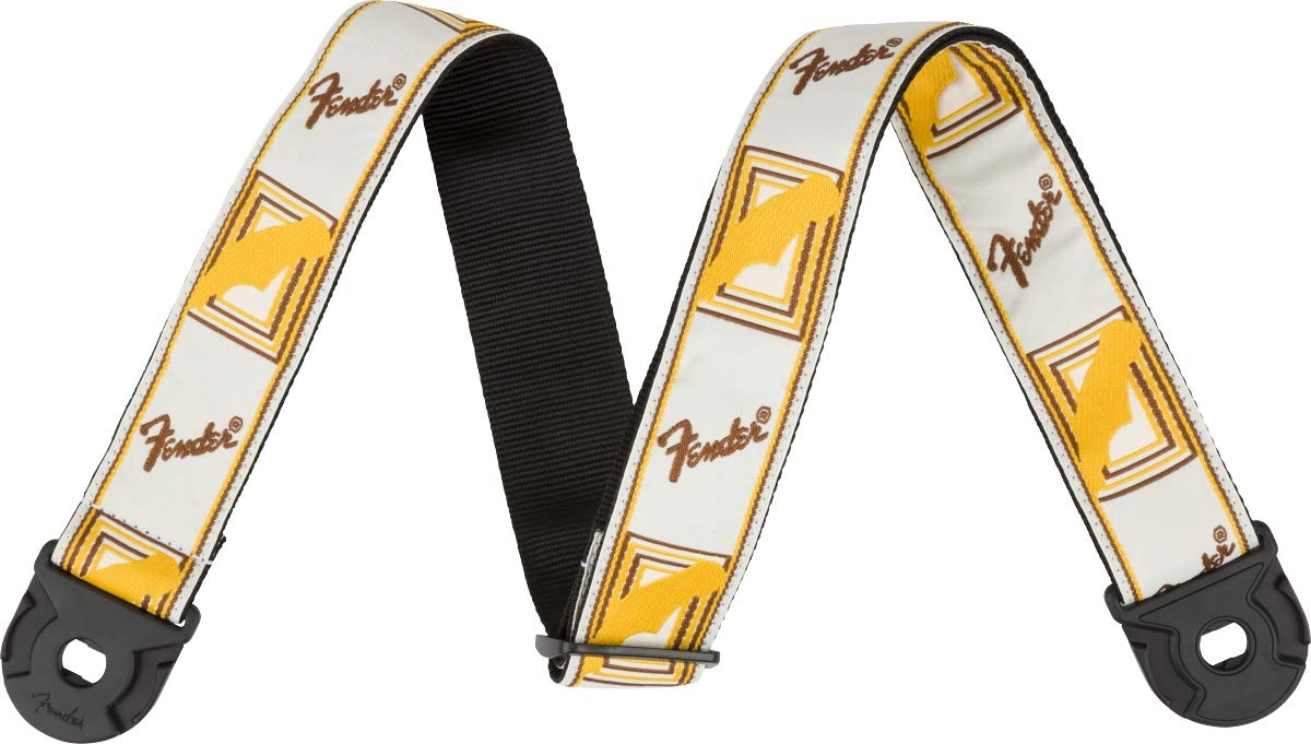 Fender Quickgrip Secure Guitar Strap, 2in, Monogram White/Yellow/Brown