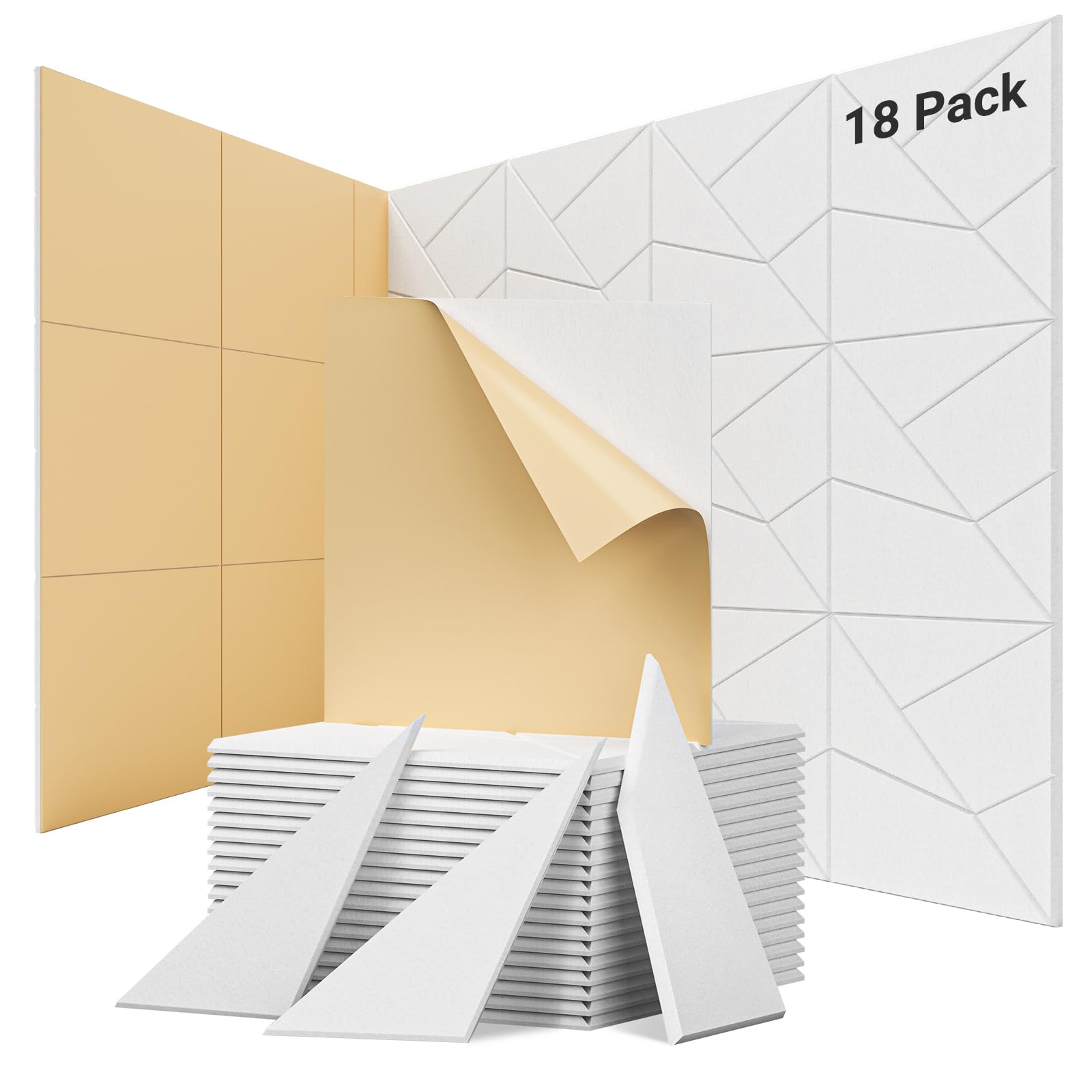 Topnaca 18 Pack Soundproof Wall Panels, Self Adhesive Sound Proof Foam Panels For Walls 12''X12''X0.4'', Dynamic Line Acoustic P