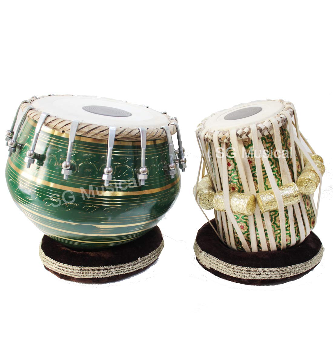 Sg Musical Golden Tabla Set, 3 Kg Brass Bayan, Sheesham Meena001 Dayan