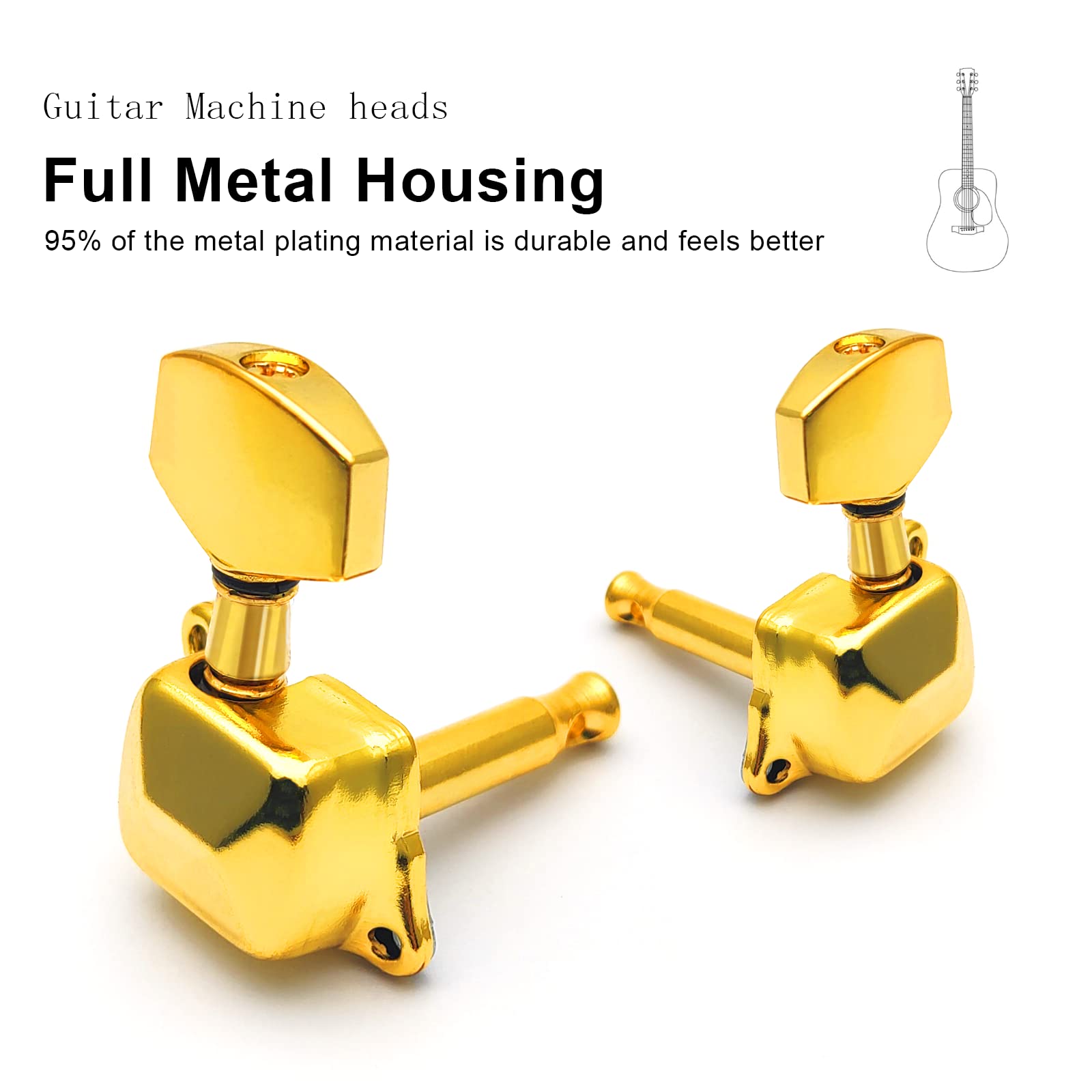 SAPHUE 3+3 Semi-closed Guitar Tuners String Tuning Pegs Keys Machine Heads Set for for Acoustic or Electric Guitar (Gold)