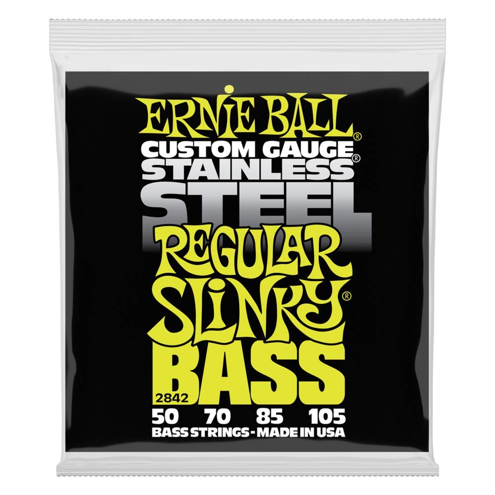 Ernie Ball Regular Slinky Stainless Steel Bass Guitar Strings, 50-105 Gauge (P02842)