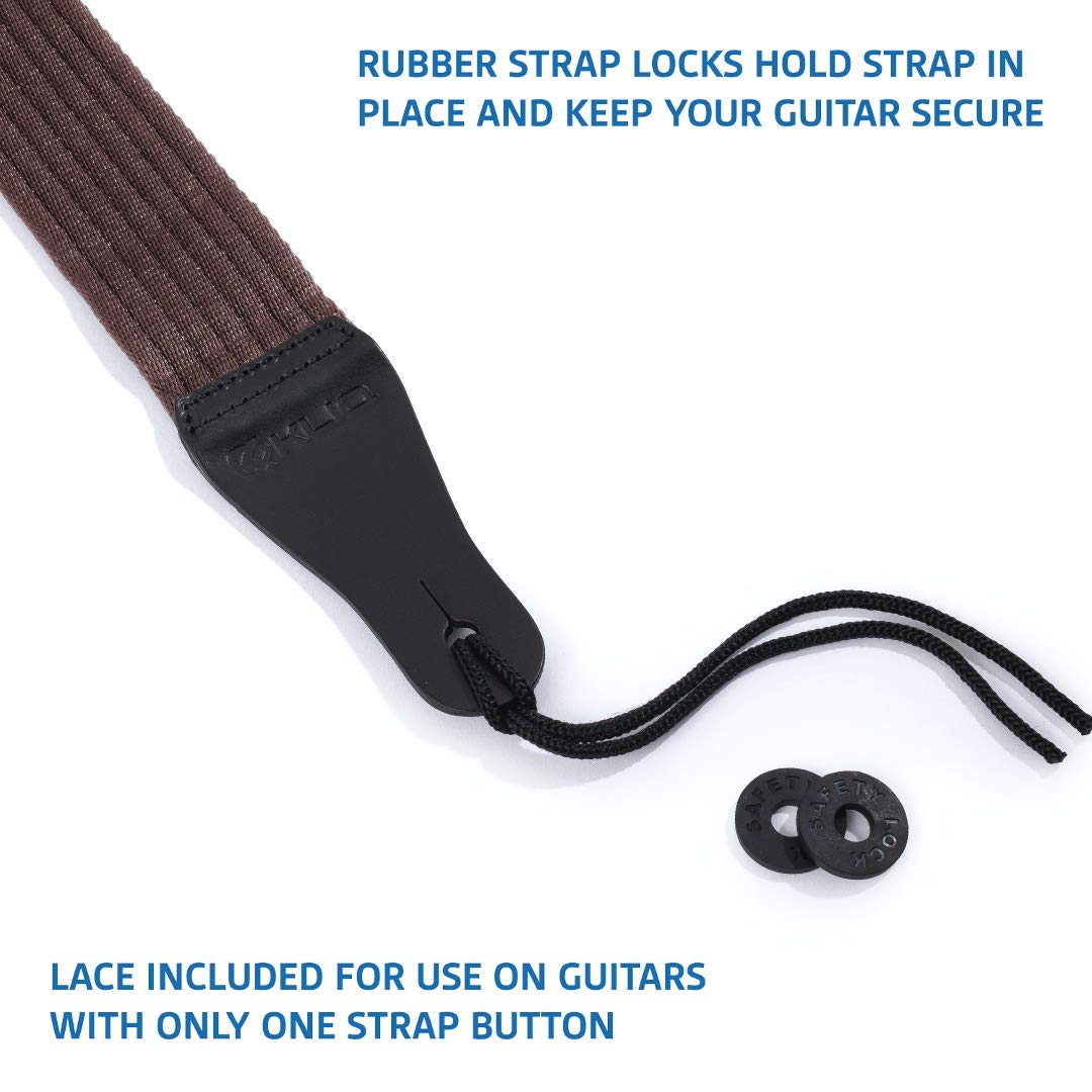 KLIQ Vintage Woven Guitar Strap for Acoustic and Electric Guitars (Simple Woven, Brown)