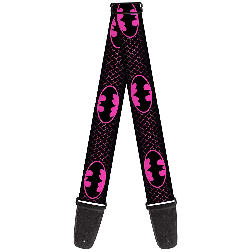 Buckle-Down Guitar Strap - Batman Shield/Chainlink Black/Hot Pink - 2'' Wide - 29-54'' Length