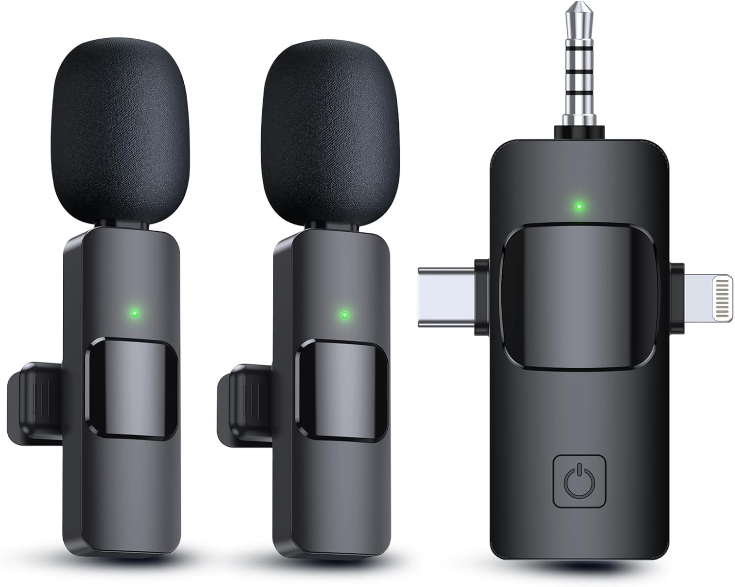 Kinglucky 3 in 1 Lavalier Mini Microphone for iPhone Android Camera 2 Pcs Professional Noise Cancelling [360 Pick Up] Wireless L