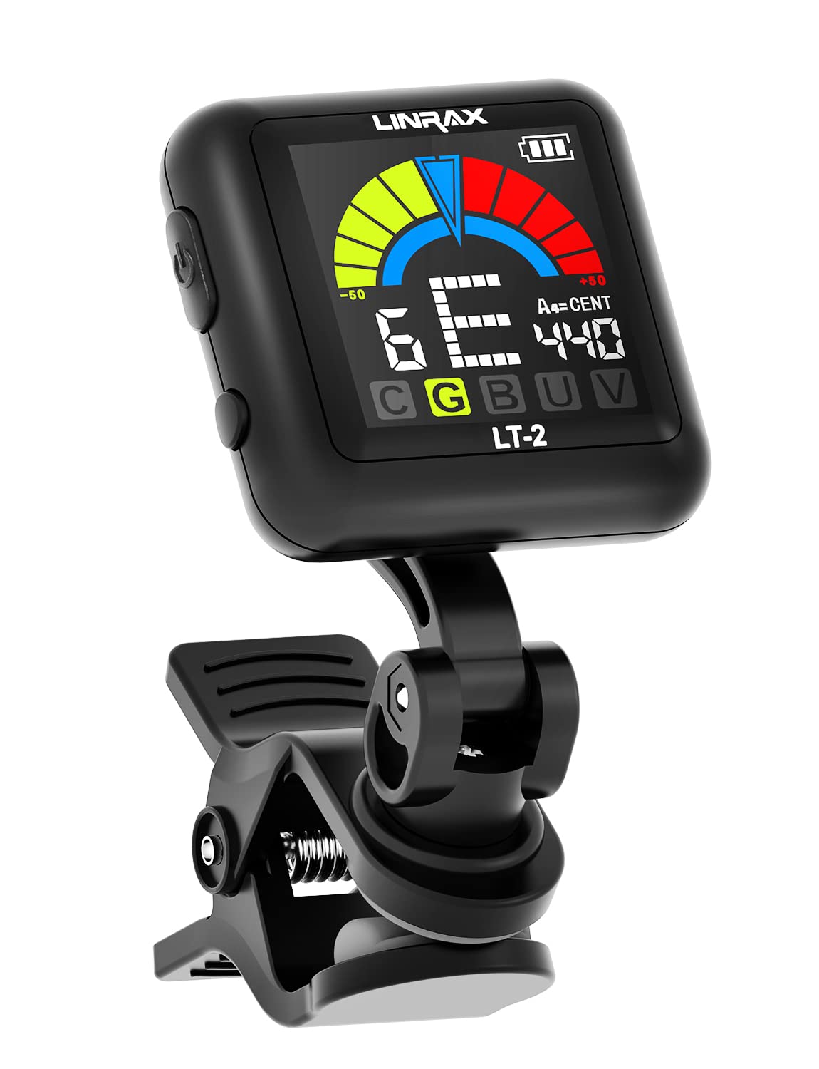 Linrax LT-2 guitar Tuner Rechargeable clip On Tuner for guitar, Bass, Ukulele, Violin, Banjo, chromatic Tuner with LcD color Dis