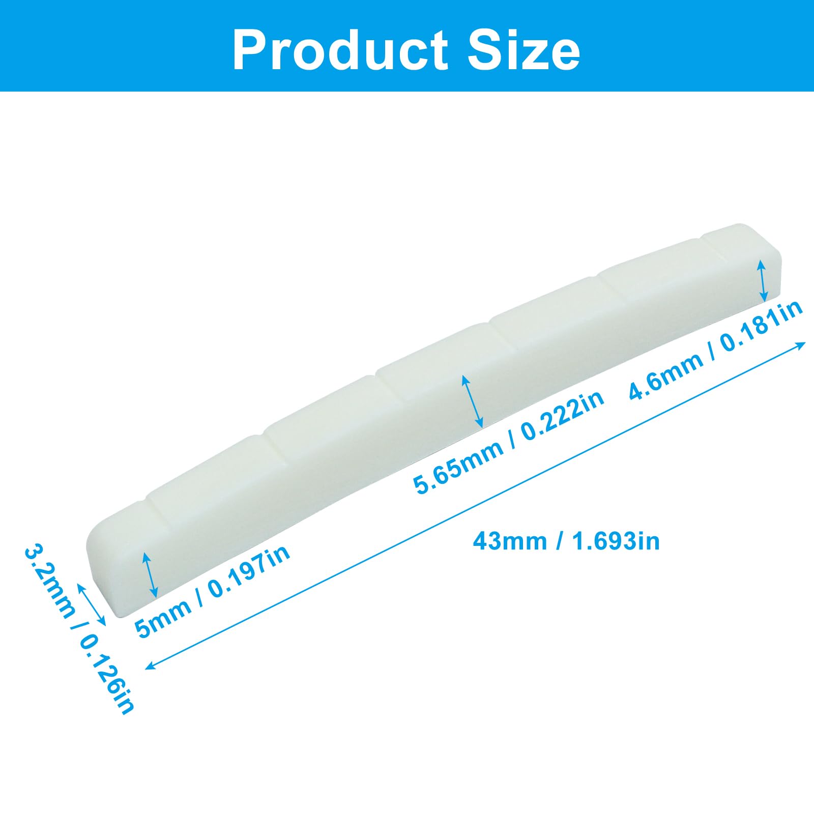 Hordion 42mm Guitar Bone Nut, 6 String Electric Guitar Nut Flat Bottom Pre-Slotted for Strat Tele Guitar (43 X 3.2 X 5/5.65/4.6m