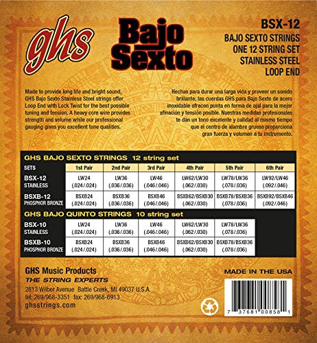 GHS Strings BSX-12 Stainless Steel Bajo Sexto, 12 Set