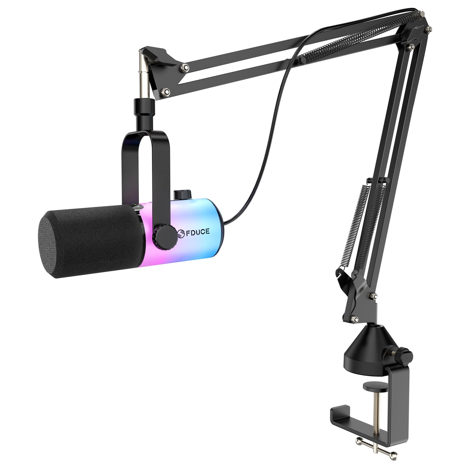 FDUCE Dynamic Gaming Microphone kit, USB/XLR Podcast Computer Microphone with Boom arm Stand, RGB Light, Mute Button and Headpho